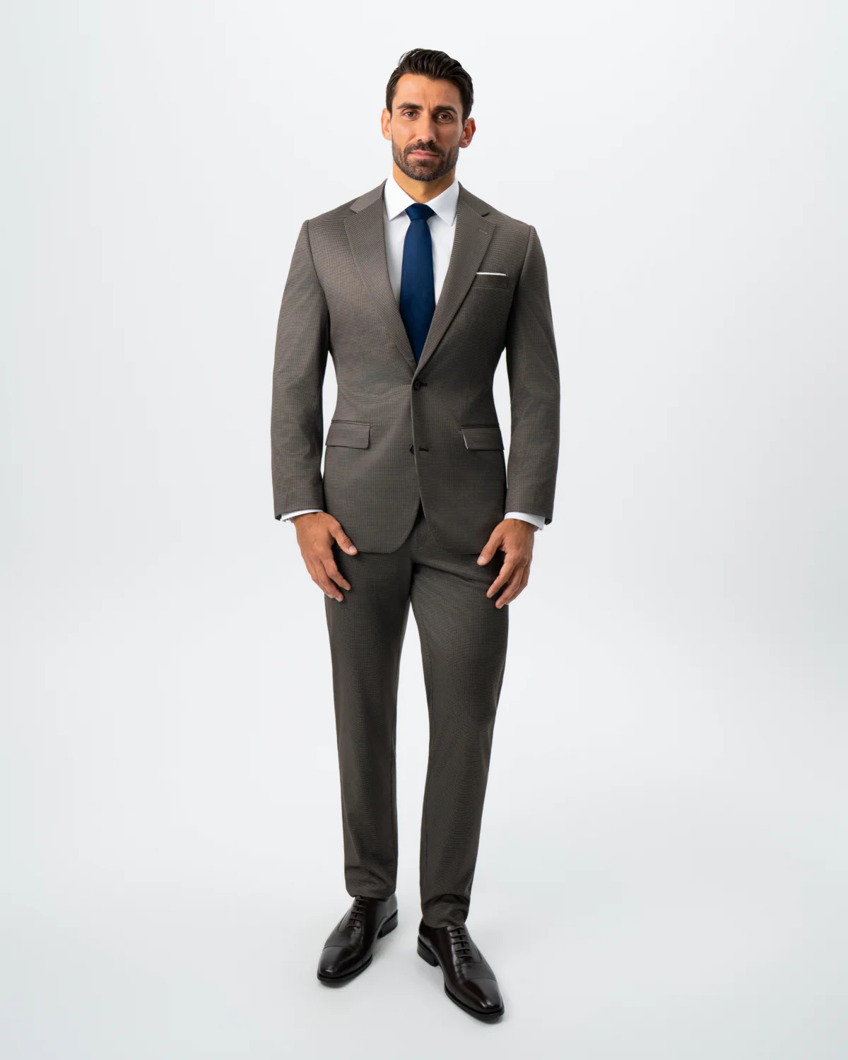 Athletic Fit Stretch Suit - Brown Houndstooth