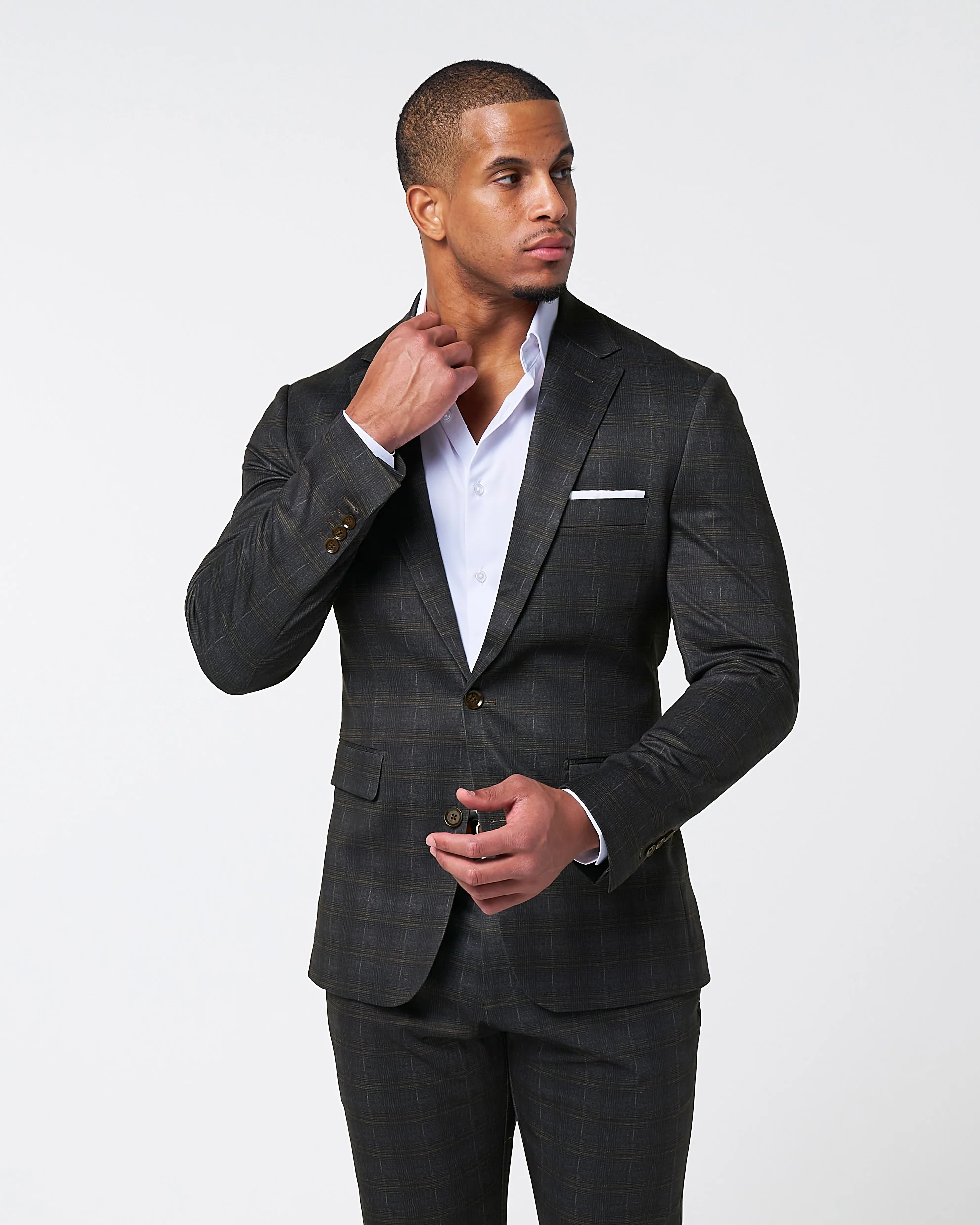 Athletic Fit Stretch Suit - Brown Plaid - Image 3