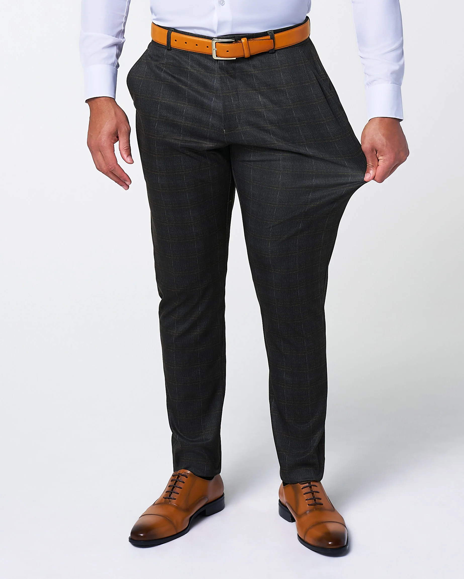 Athletic Fit Stretch Suit - Brown Plaid - Image 5