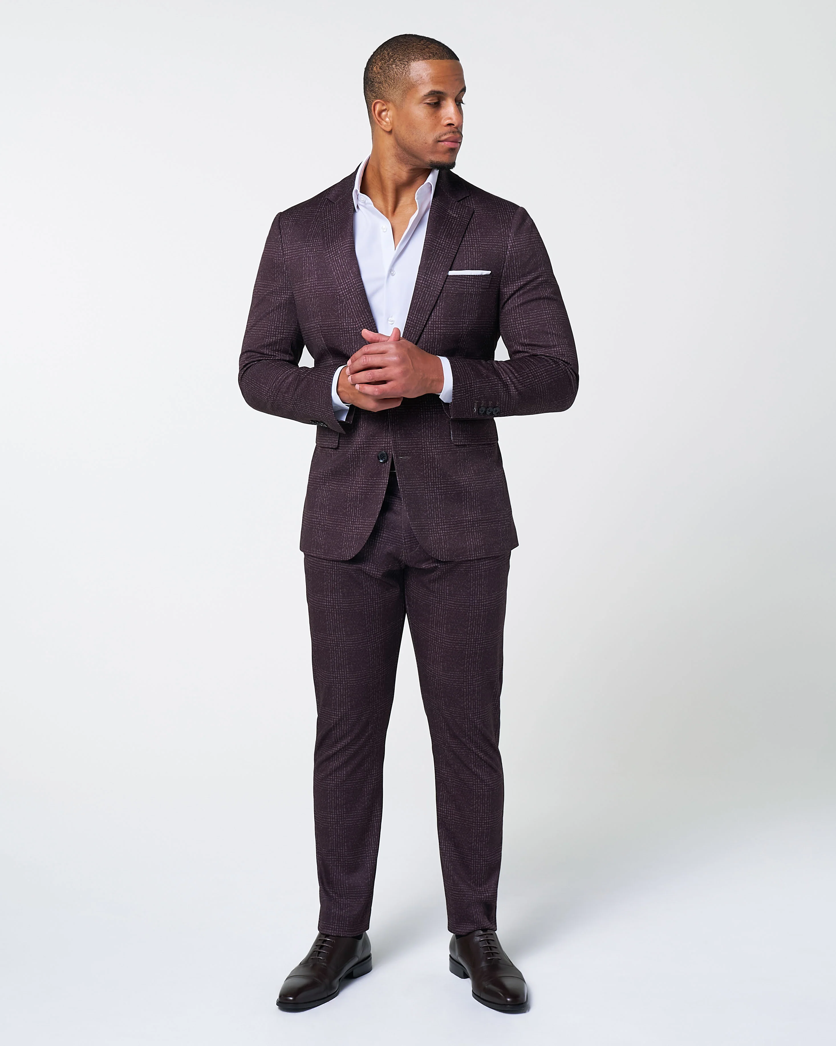 Athletic Fit Stretch Suit - Burgundy Big Plaid