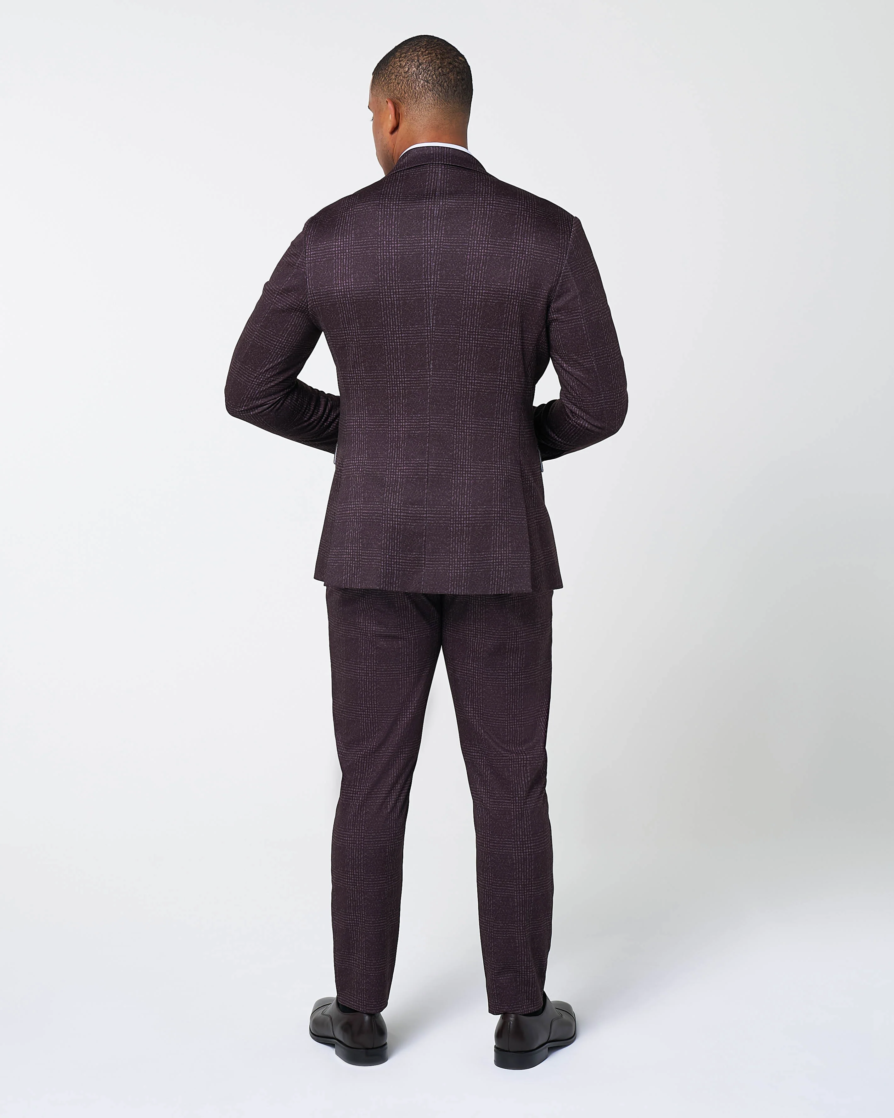 Athletic Fit Stretch Suit - Burgundy Big Plaid - Image 4