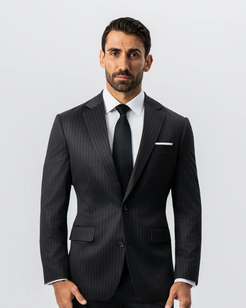 Athletic Fit Stretch Suit - Charcoal with Light Grey Stripe - Image 2