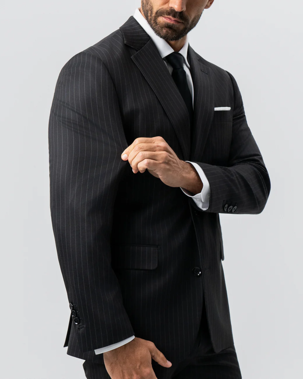 Athletic Fit Stretch Suit - Charcoal with Light Grey Stripe - Image 3