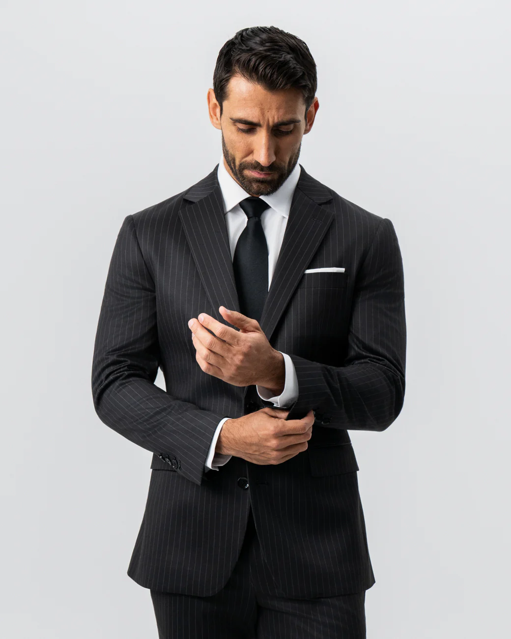 Athletic Fit Stretch Suit - Charcoal with Light Grey Stripe - Image 6