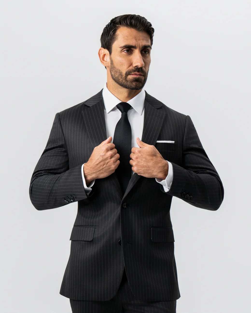 Athletic Fit Stretch Suit - Charcoal with Light Grey Stripe - Image 8