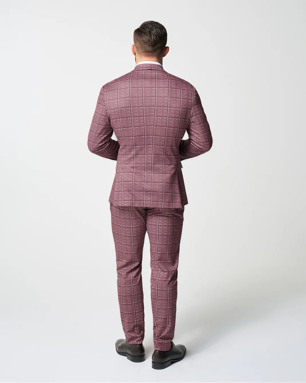Athletic Fit Stretch Suit - Crimson with Burgundy Big Windowpane - Image 4