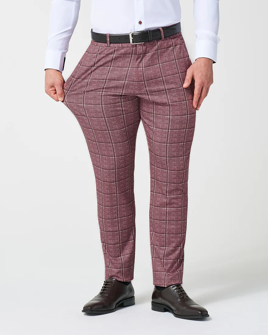 Athletic Fit Stretch Suit - Crimson with Burgundy Big Windowpane - Image 5