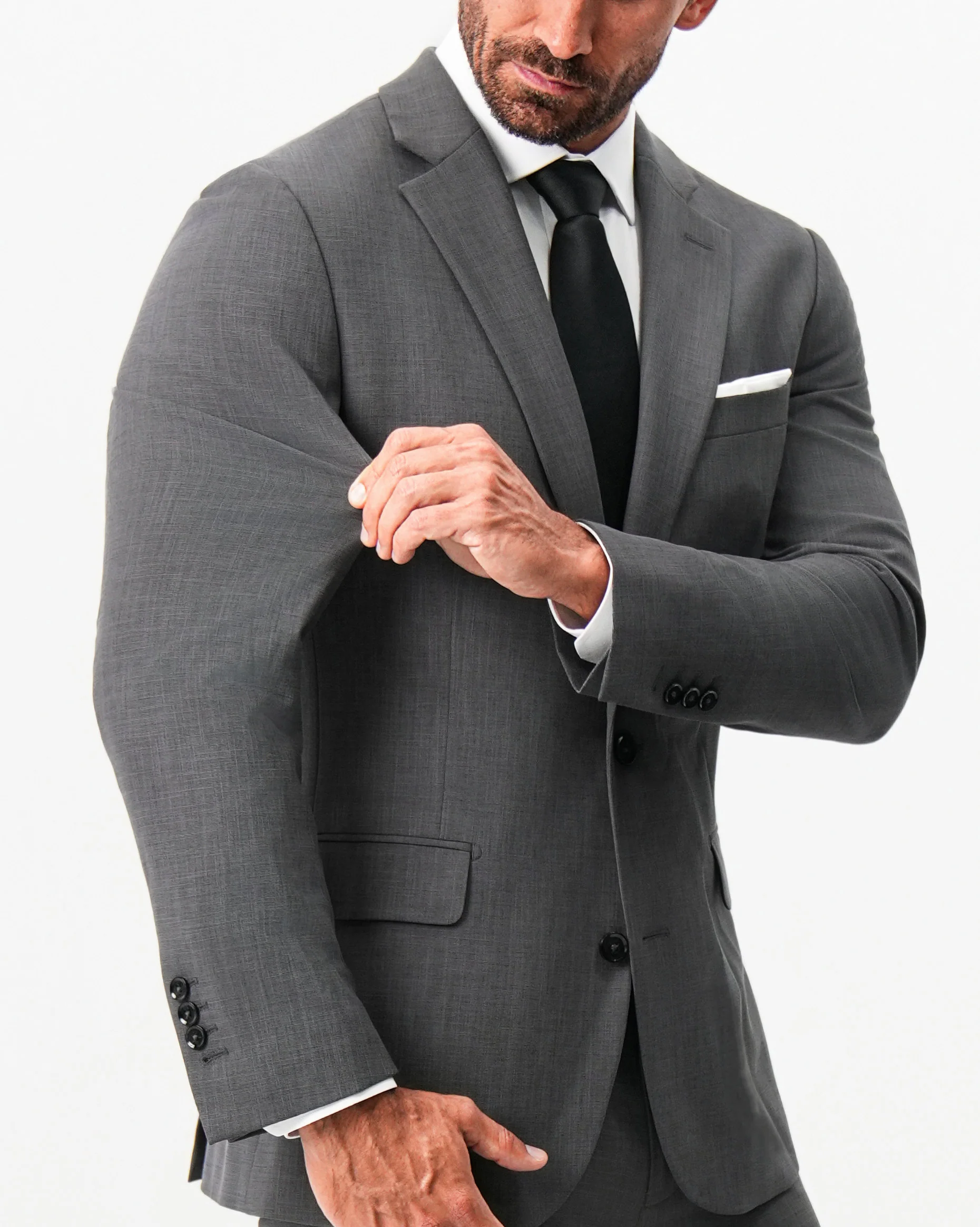 Athletic Fit Stretch Suit - Dark Grey Crosshatch - Image 3