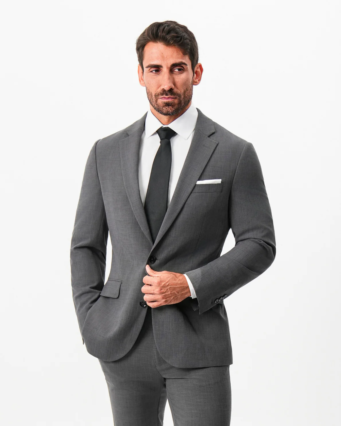 Athletic Fit Stretch Suit - Dark Grey Crosshatch - Image 4