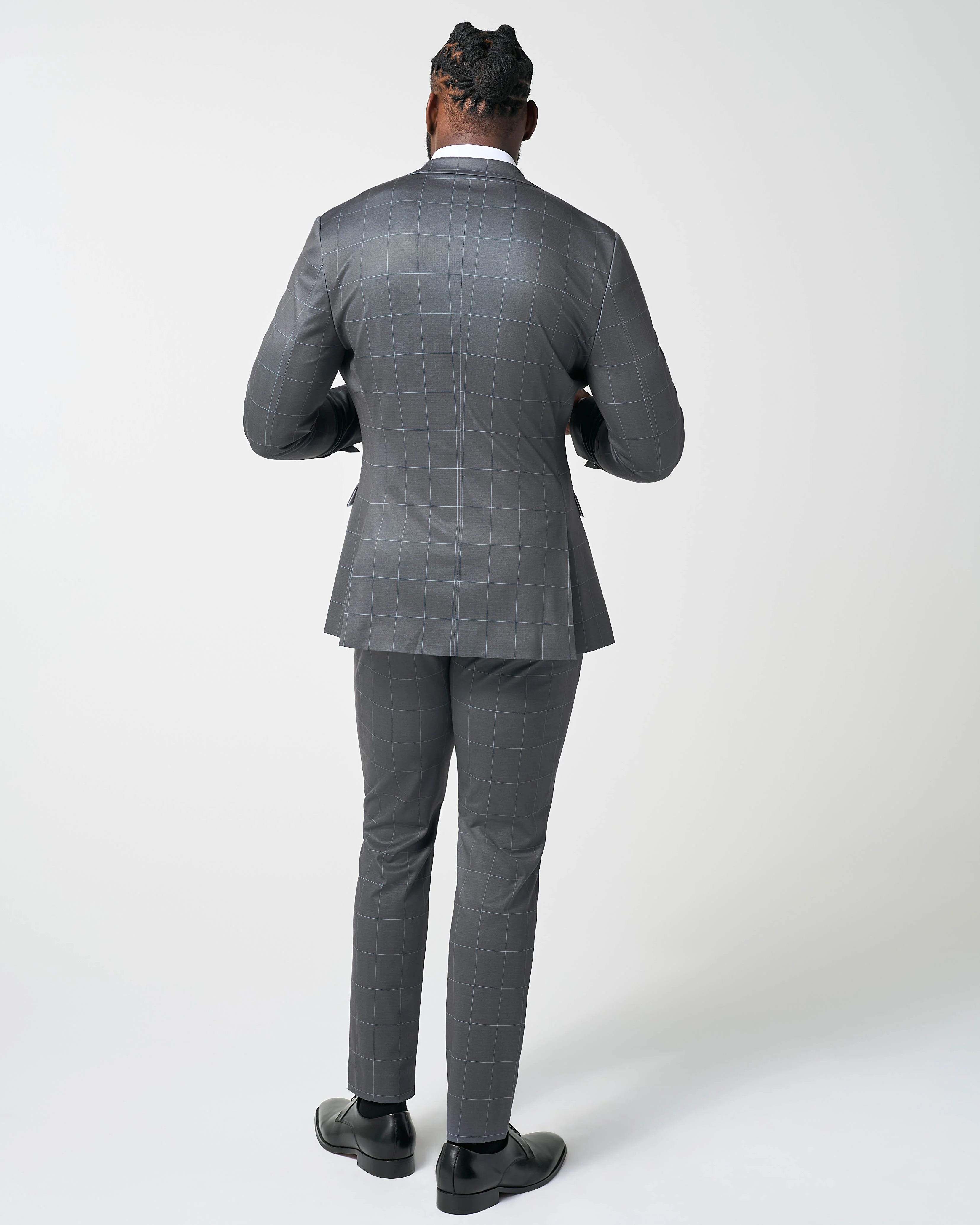 Athletic Fit Stretch Suit - Grey and White Big Windowpane - Image 4