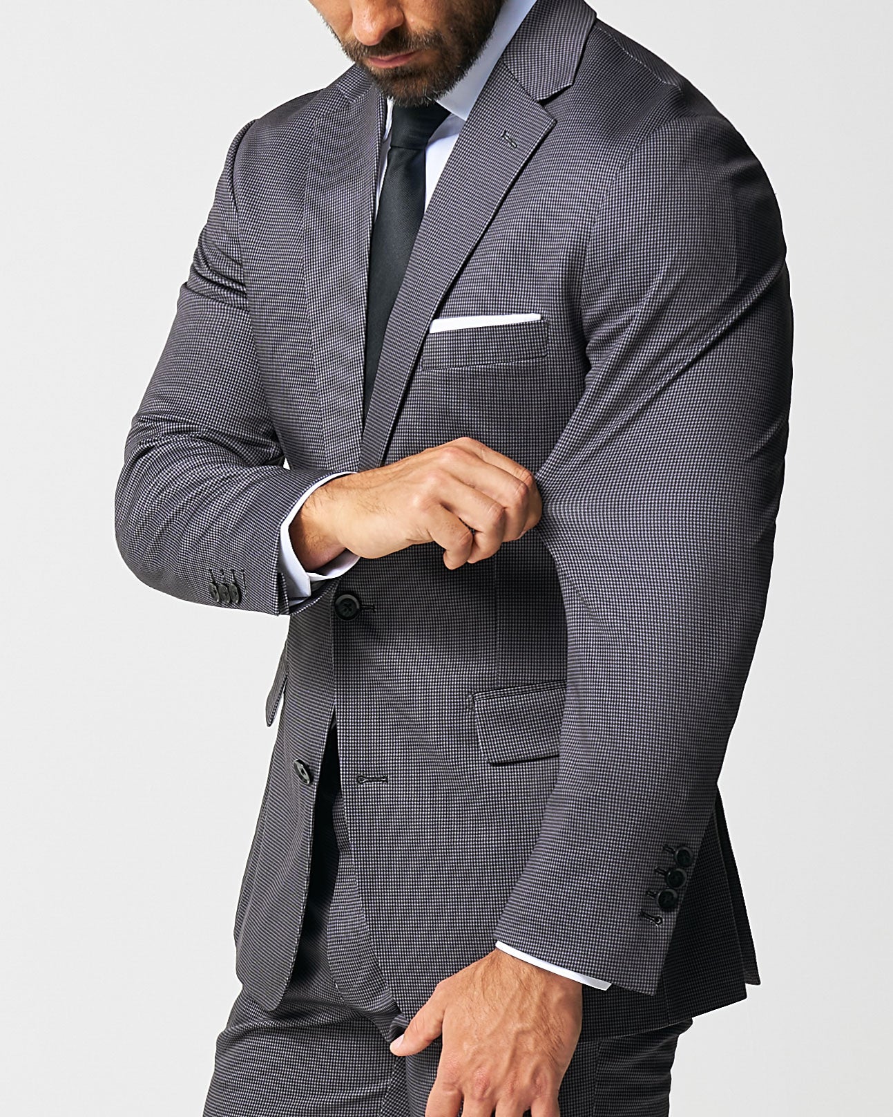 Athletic Fit Stretch Suit - Grey & Black Houndstooth - Image 2