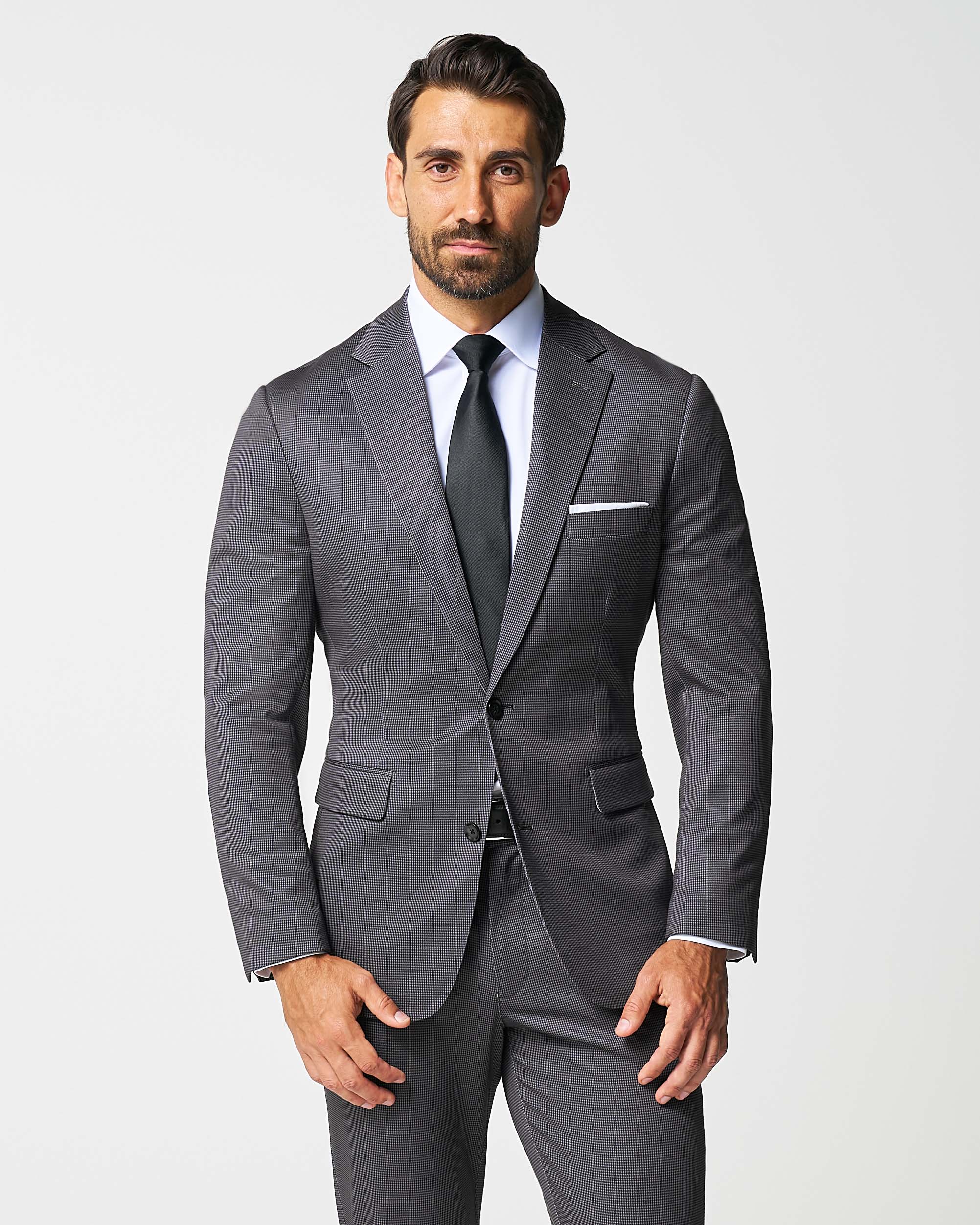 Athletic Fit Stretch Suit - Grey & Black Houndstooth - Image 3
