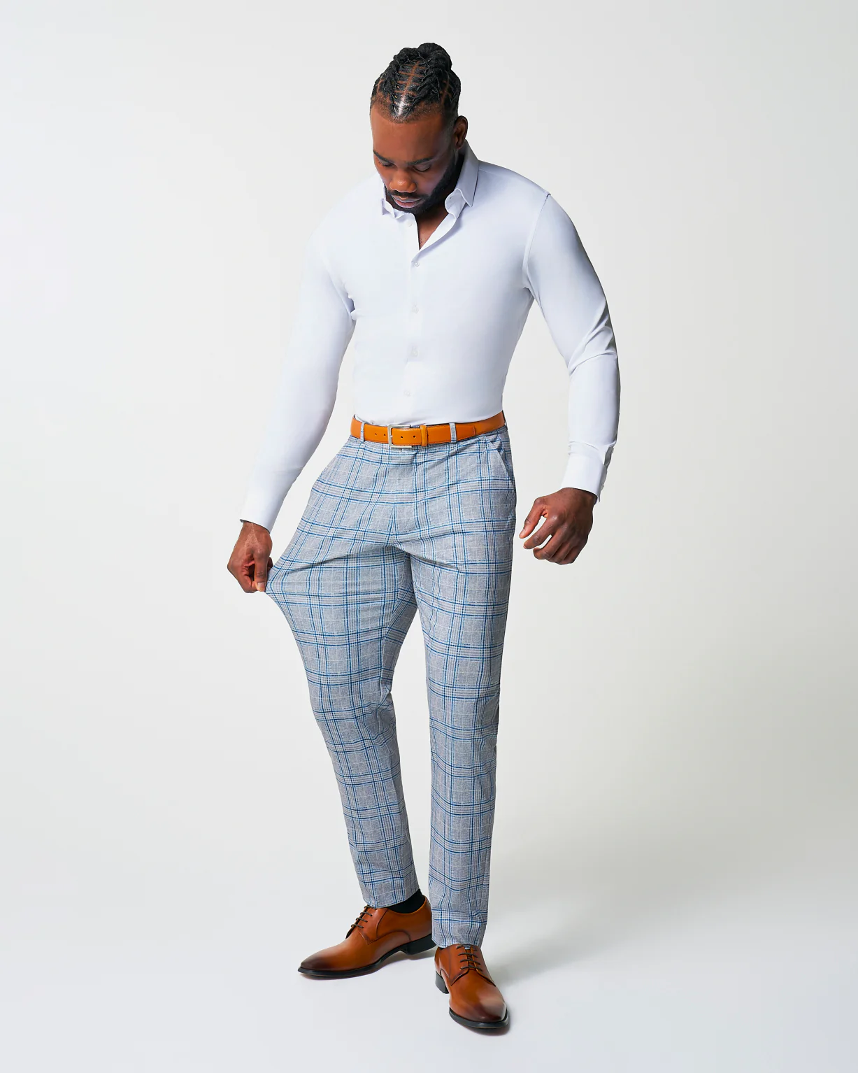 Athletic Fit Stretch Suit - Grey & Royal Blue Plaid - Image 4