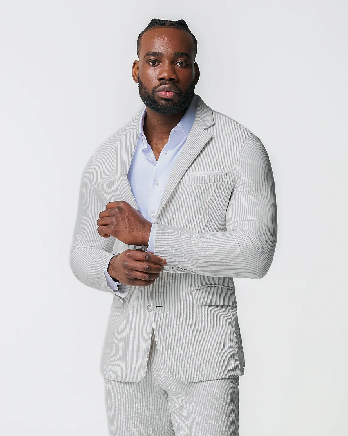 Athletic Fit Stretch Suit - Grey Seersucker - Image 3