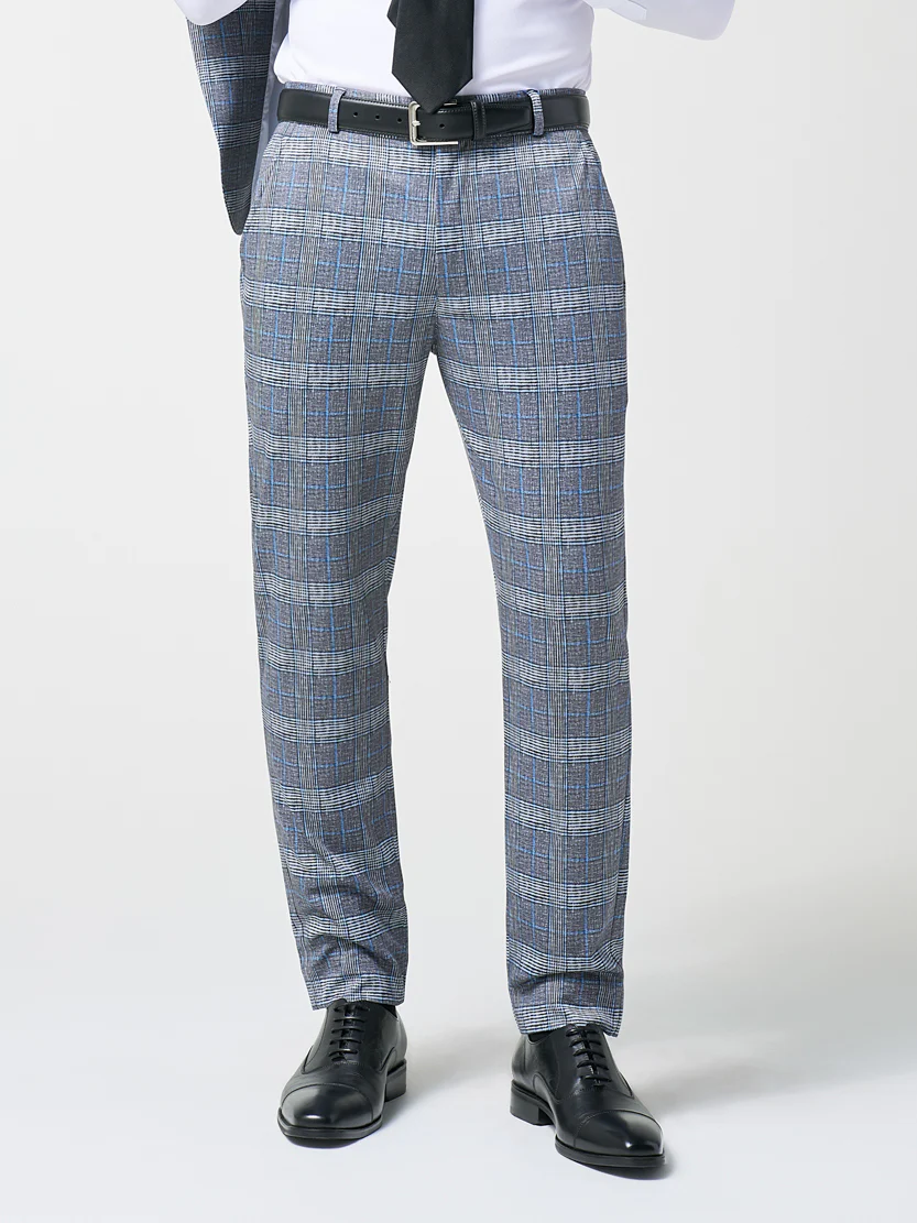 Athletic Fit Stretch Suit - Grey with Blue Plaid - Image 7