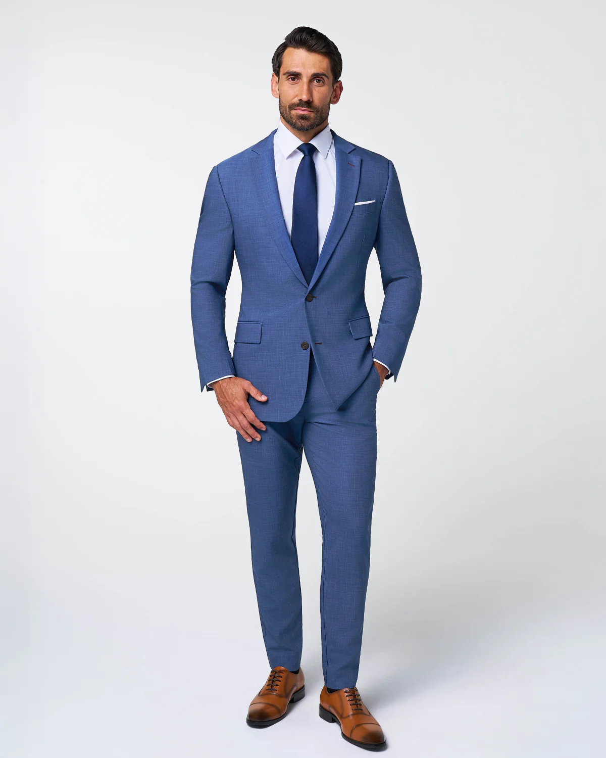 Athletic Fit Stretch Suit - Heathered Blue - Image 3