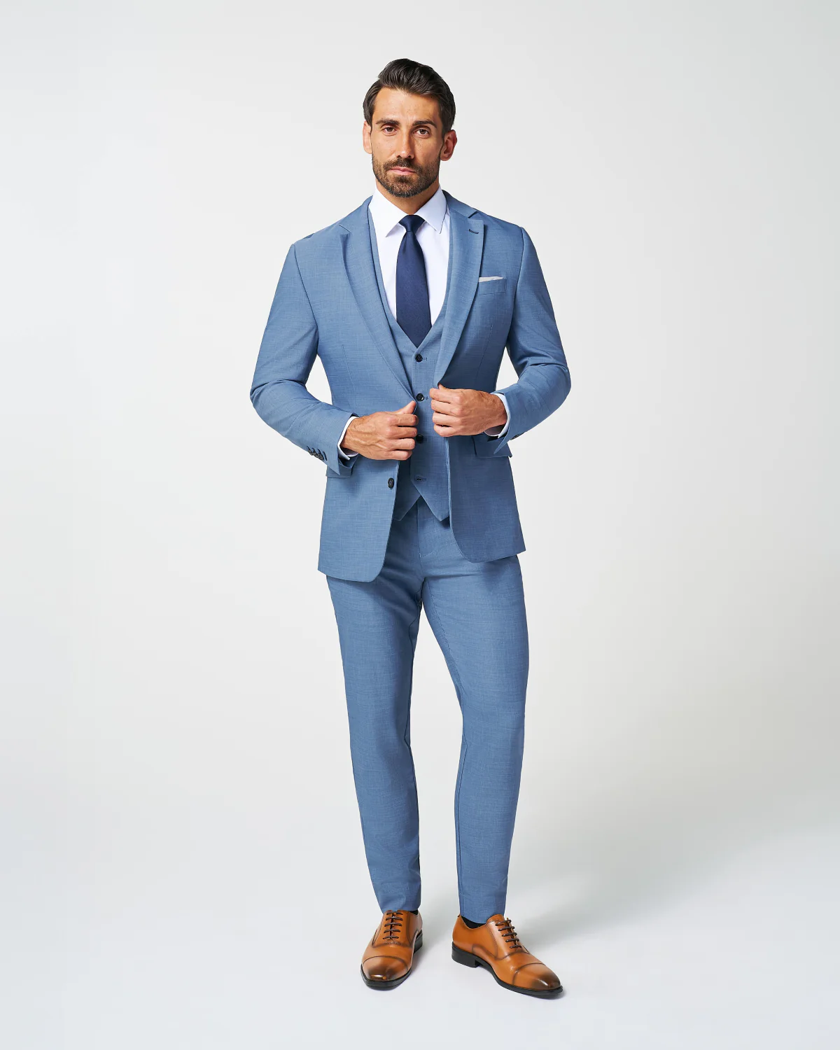 Athletic Fit Stretch Suit - Heathered Light Blue - Image 3