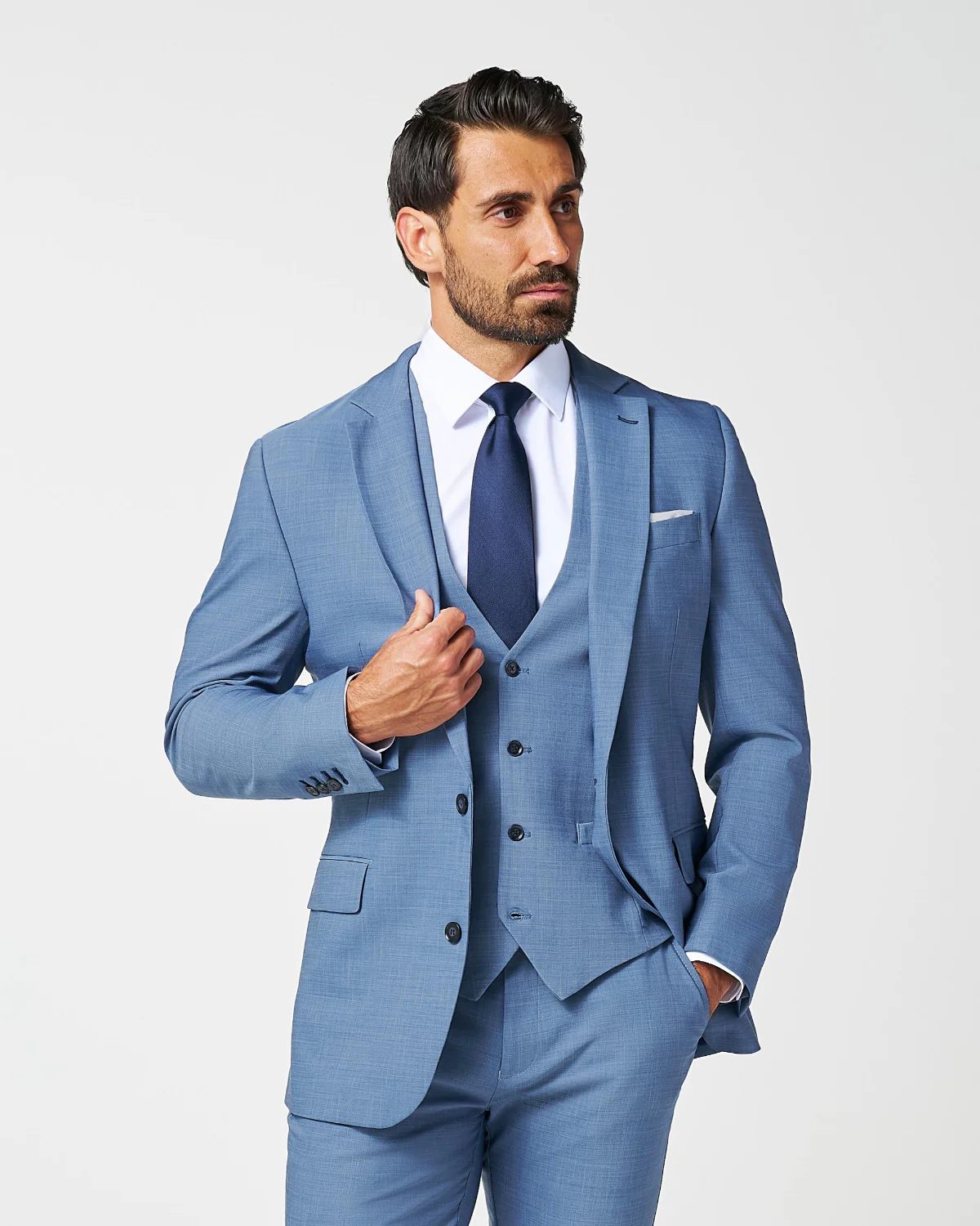 Athletic Fit Stretch Suit - Heathered Light Blue - Image 5