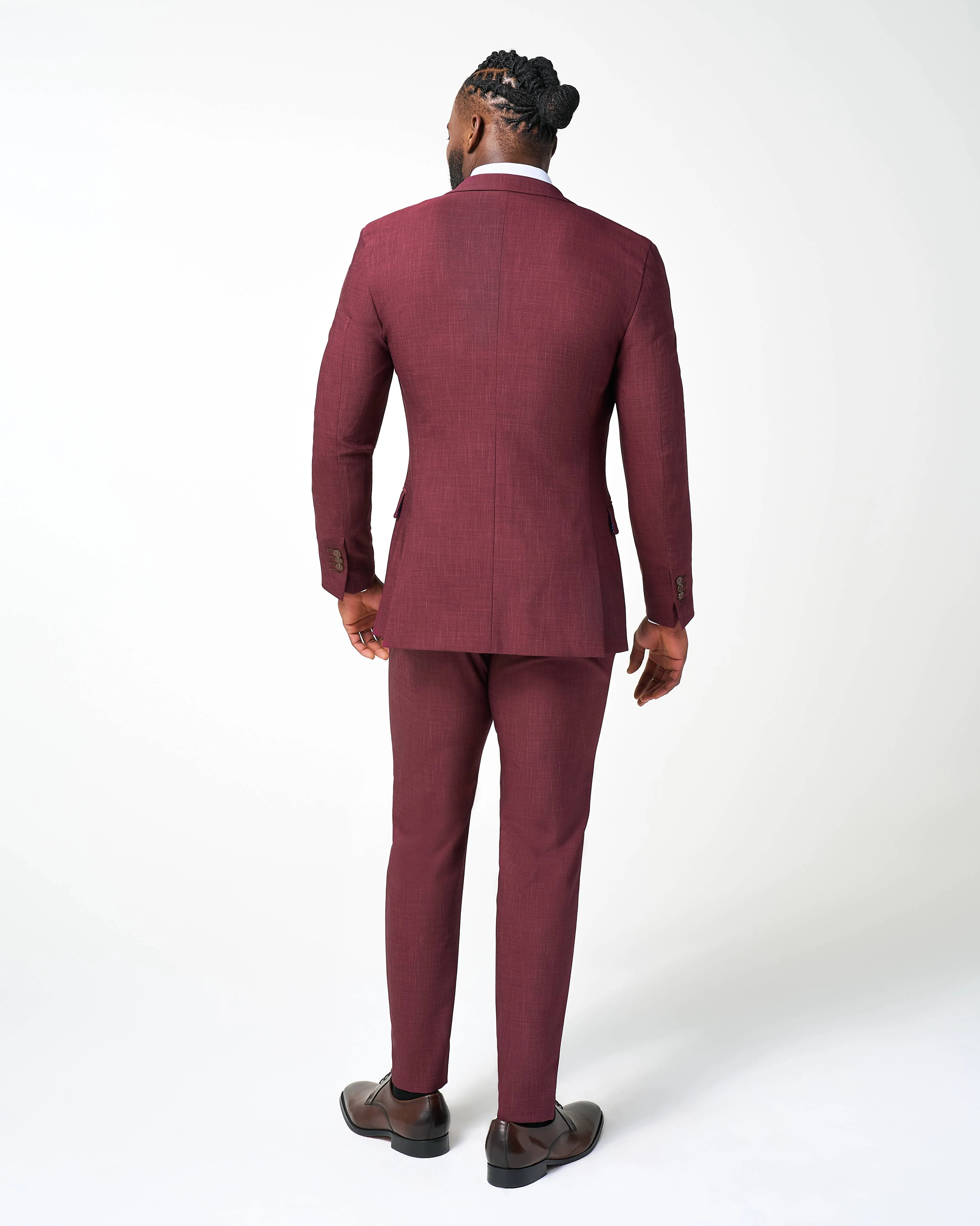 Athletic Fit Stretch Suit - Heathered Maroon - Image 3