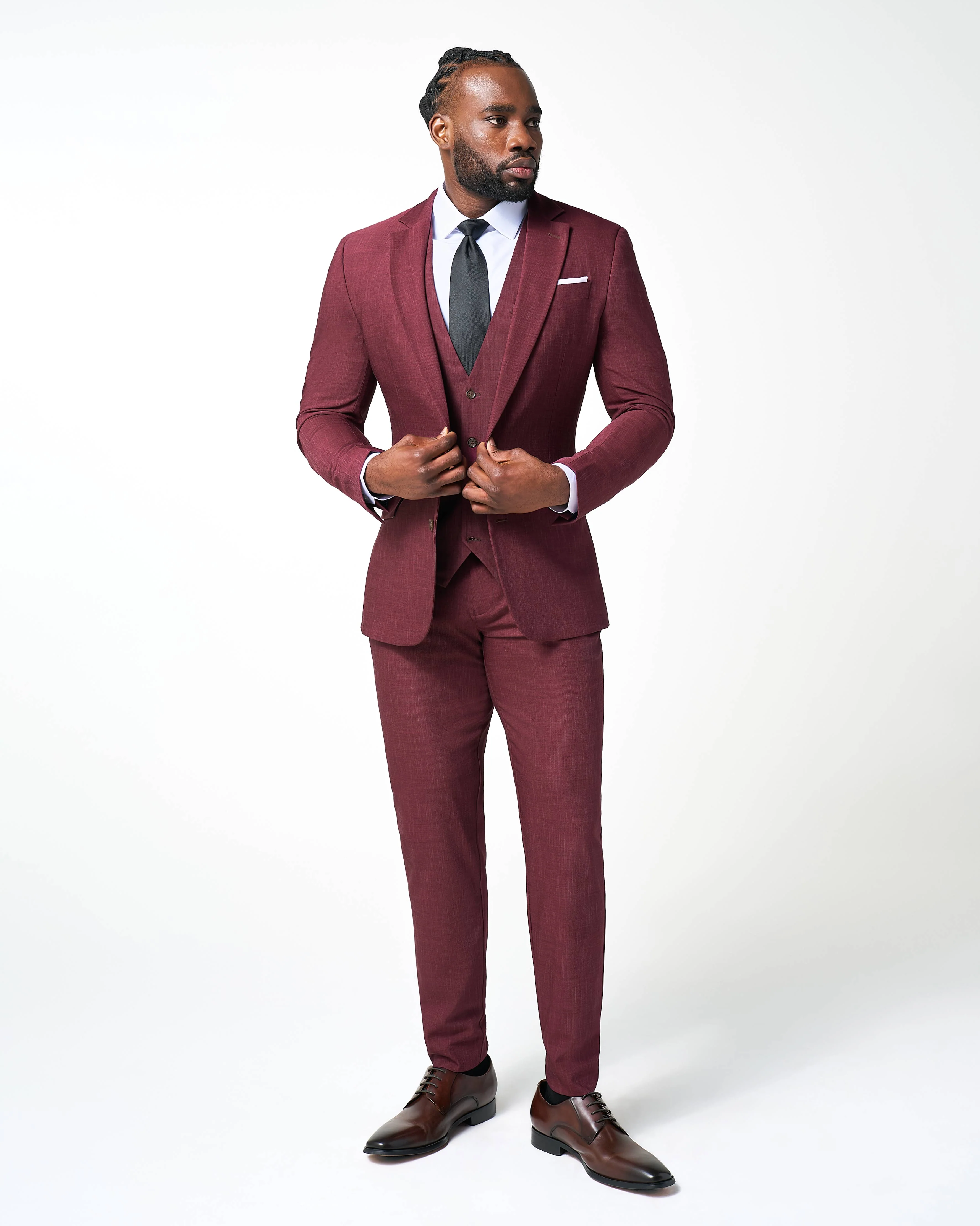 Athletic Fit Stretch Suit - Heathered Maroon - Image 4