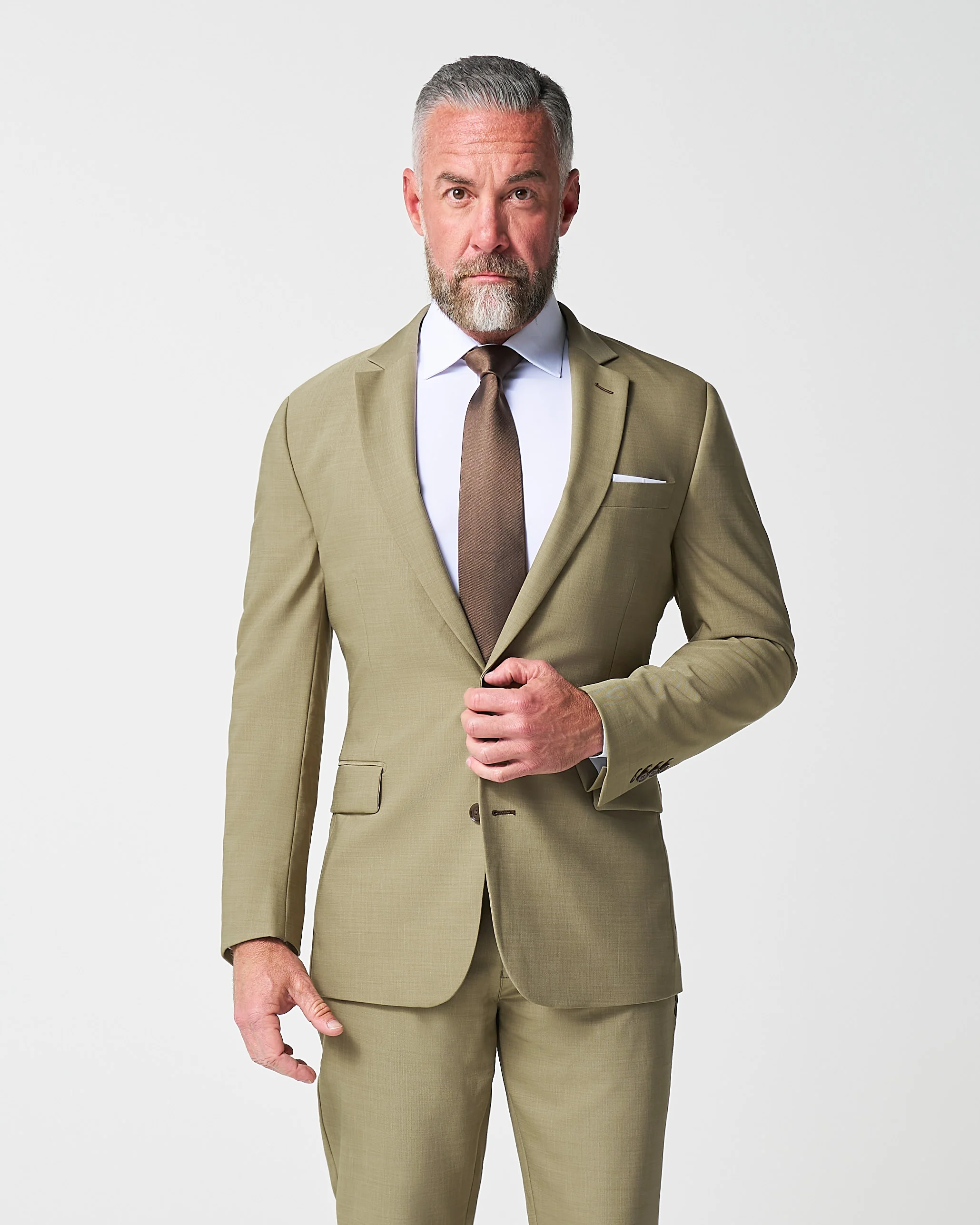 Athletic Fit Stretch Suit - Heathered Olive - Image 3