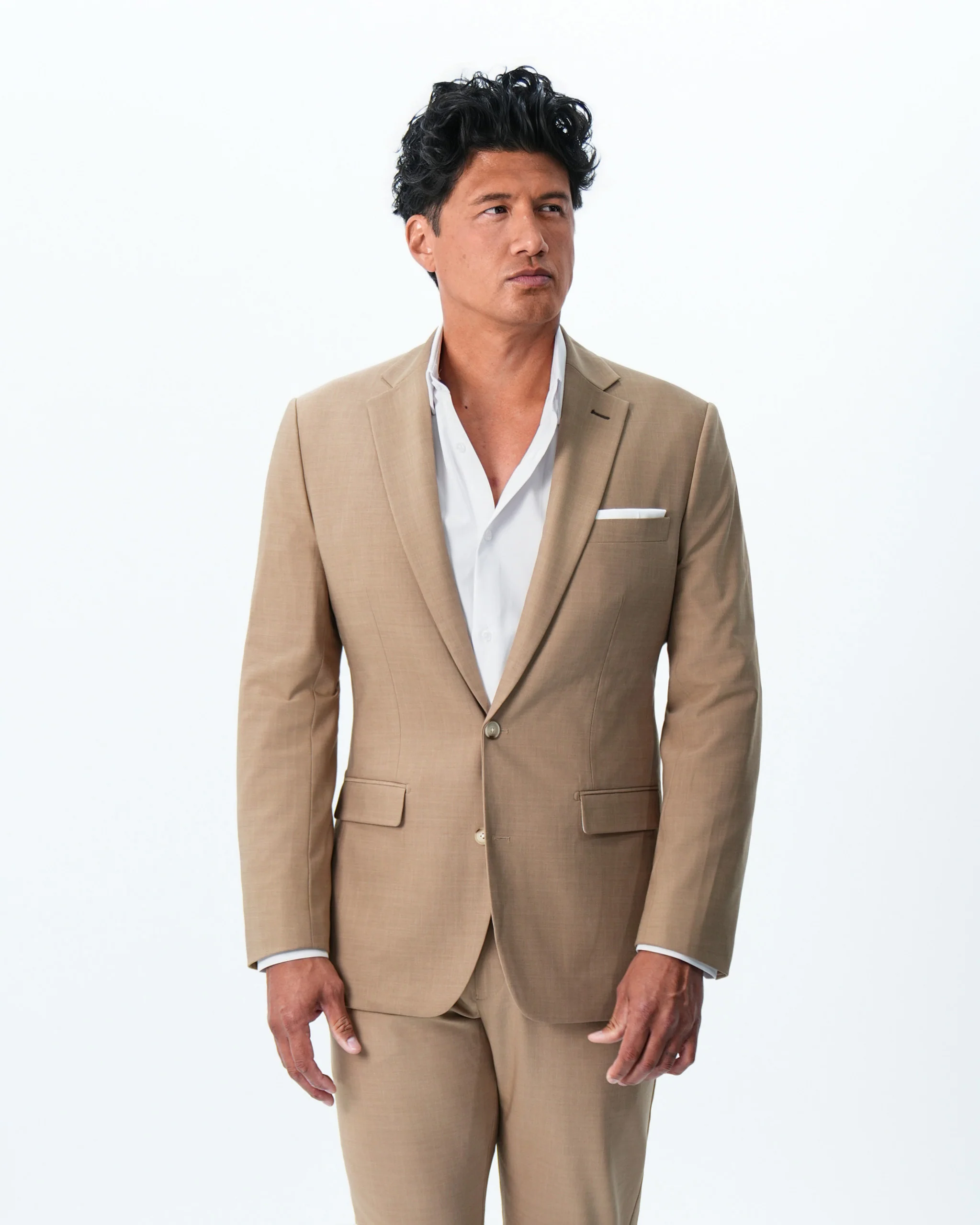 Athletic Fit Stretch Suit - Heathered Sand - Image 4