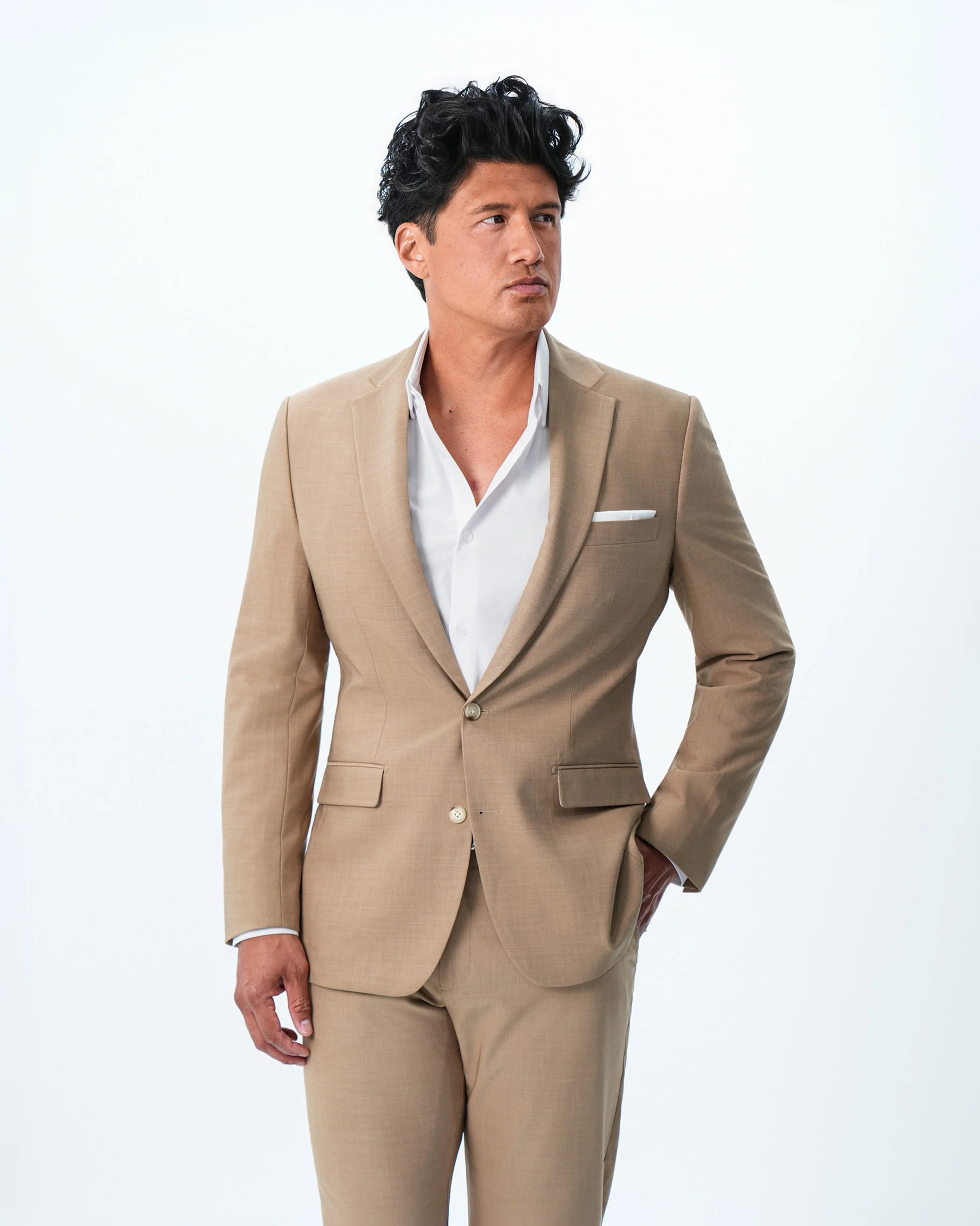 Athletic Fit Stretch Suit - Heathered Sand - Image 5