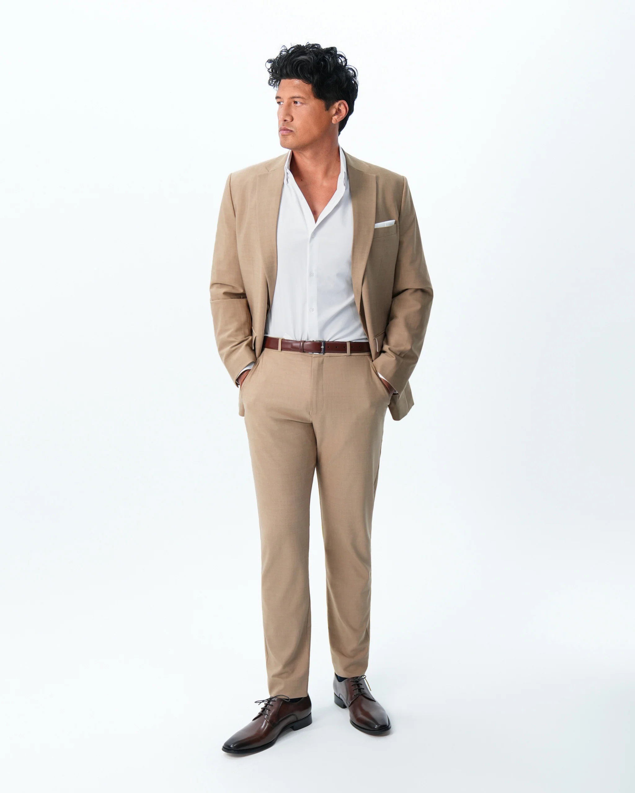Athletic Fit Stretch Suit - Heathered Sand - Image 6