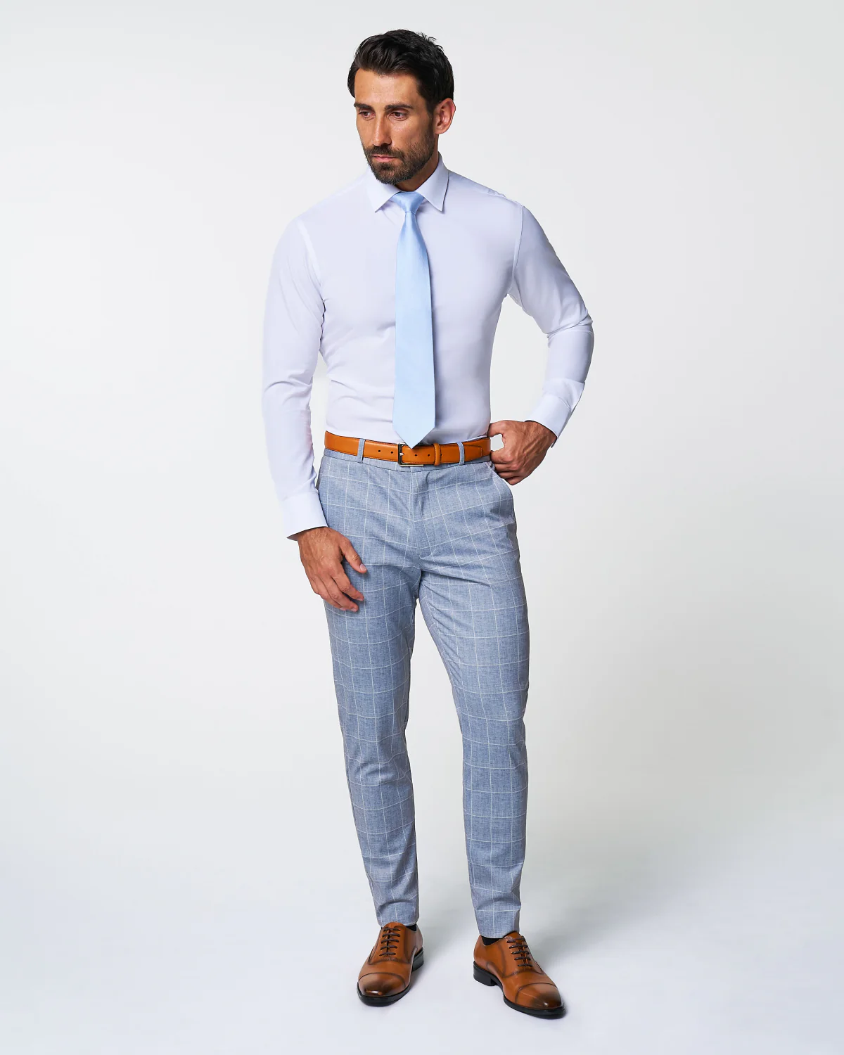 Athletic Fit Stretch Suit - Ice Light Blue Windowpane - Image 6
