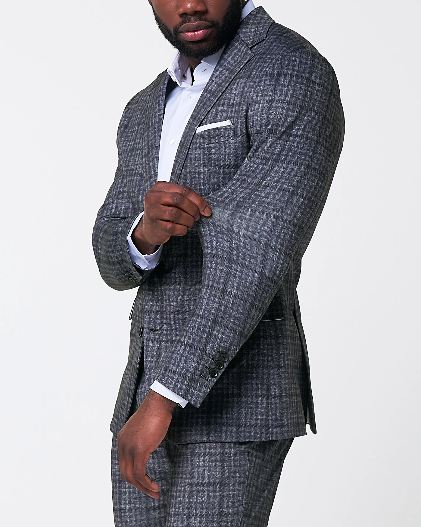 Athletic Fit Stretch Suit - Iron Grey & Charcoal Plaid - Image 2