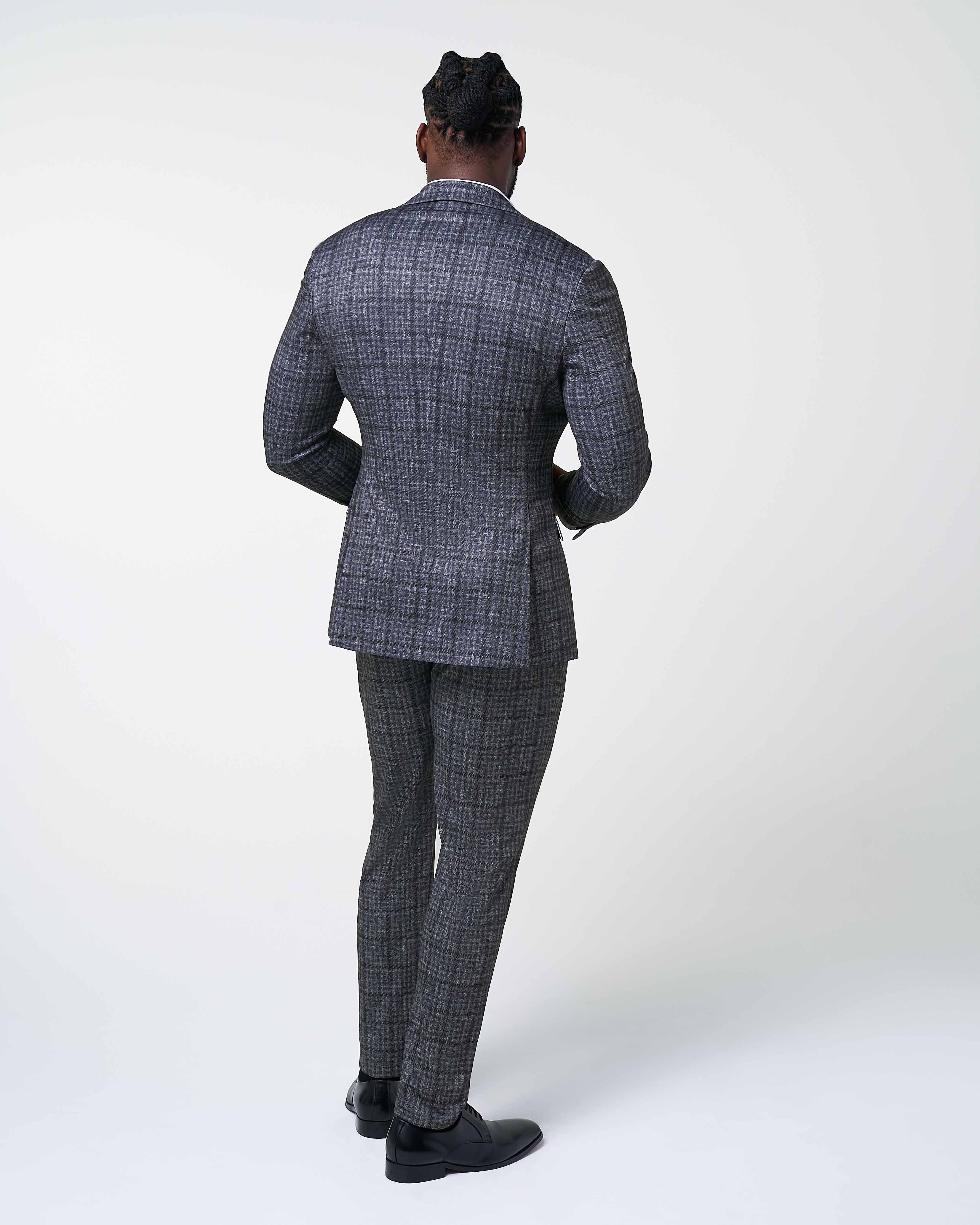 Athletic Fit Stretch Suit - Iron Grey & Charcoal Plaid - Image 4