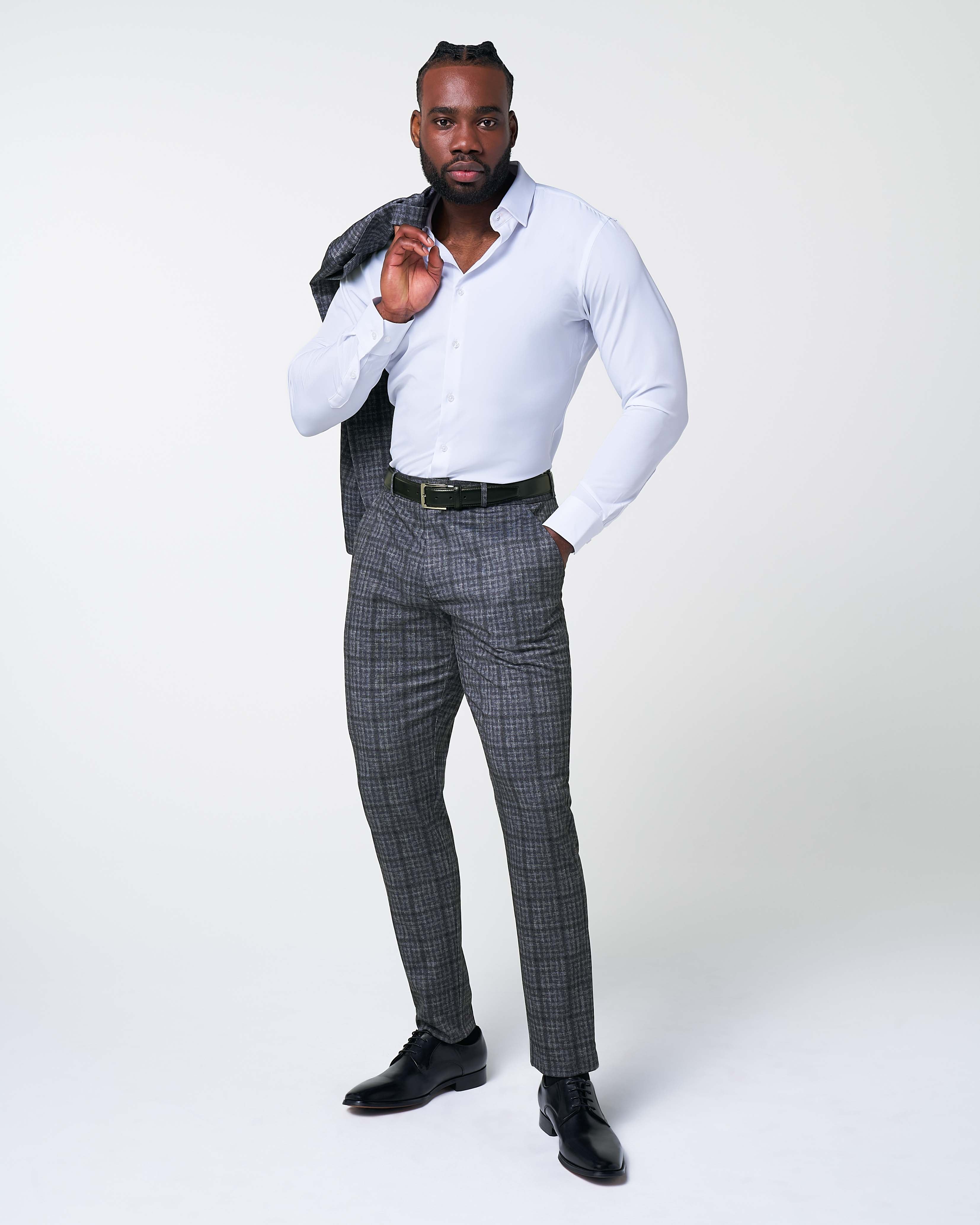 Athletic Fit Stretch Suit - Iron Grey & Charcoal Plaid - Image 5