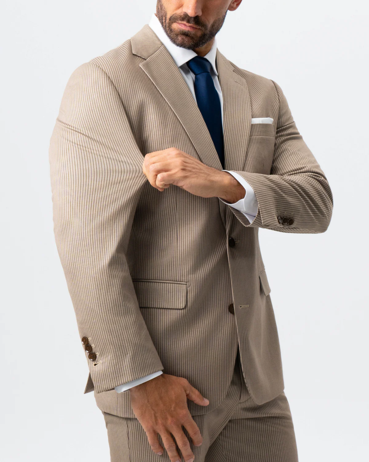 Athletic Fit Stretch Suit - Khaki and Olive Pinstripe - Image 2