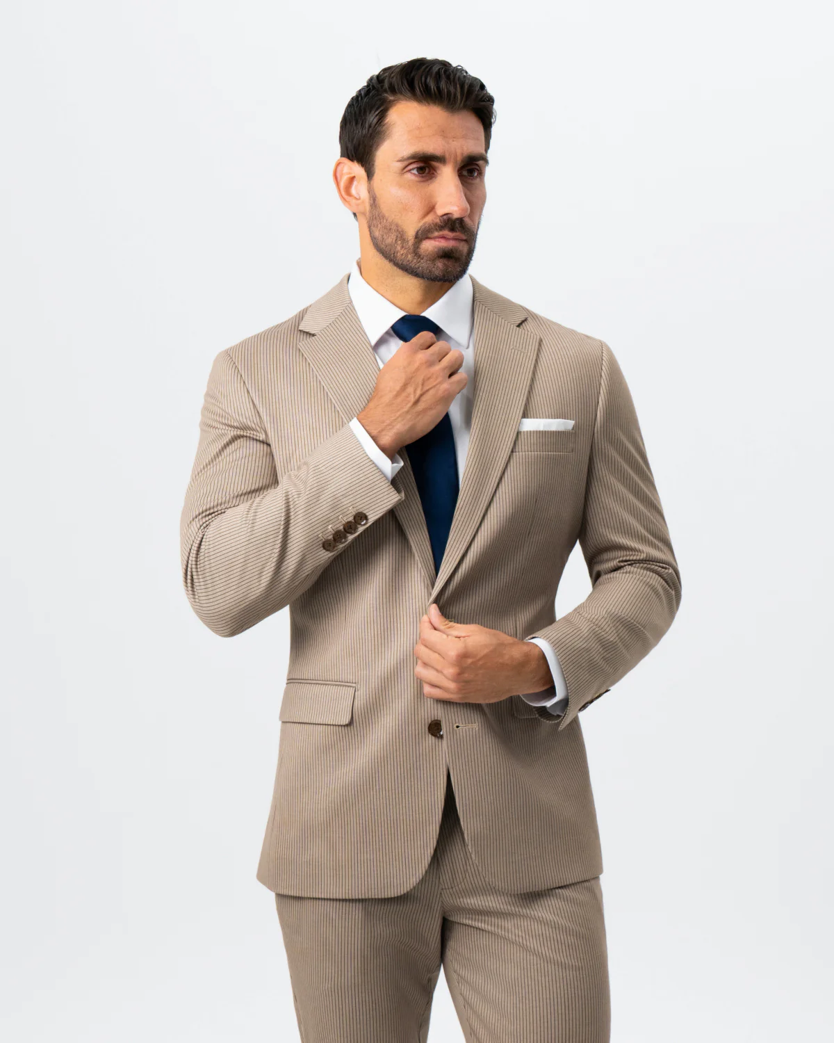 Athletic Fit Stretch Suit - Khaki and Olive Pinstripe - Image 3