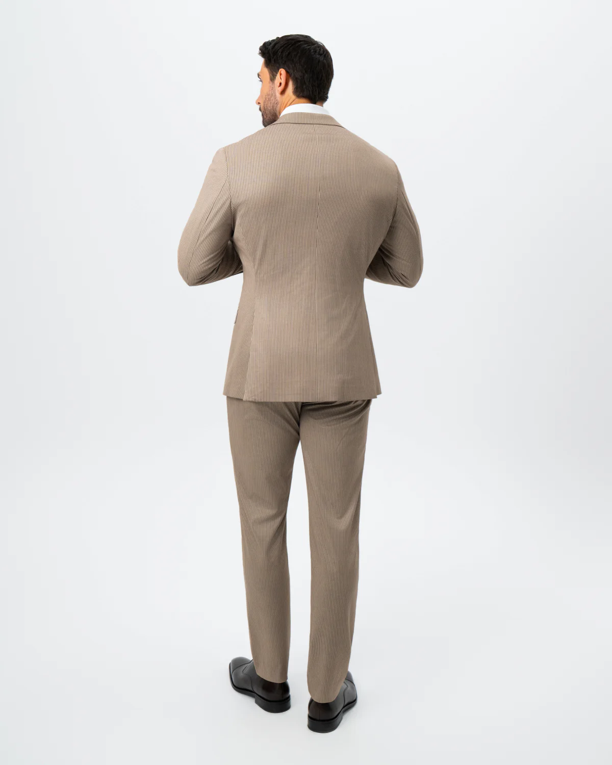 Athletic Fit Stretch Suit - Khaki and Olive Pinstripe - Image 4