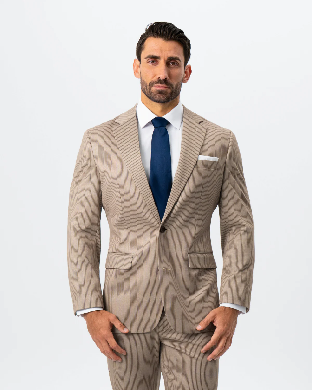 Athletic Fit Stretch Suit - Khaki and Olive Pinstripe - Image 5