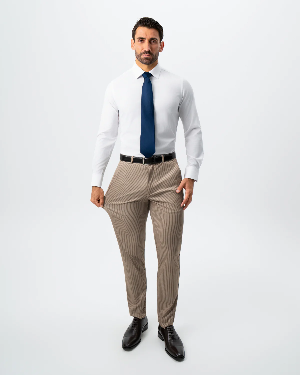 Athletic Fit Stretch Suit - Khaki and Olive Pinstripe - Image 6