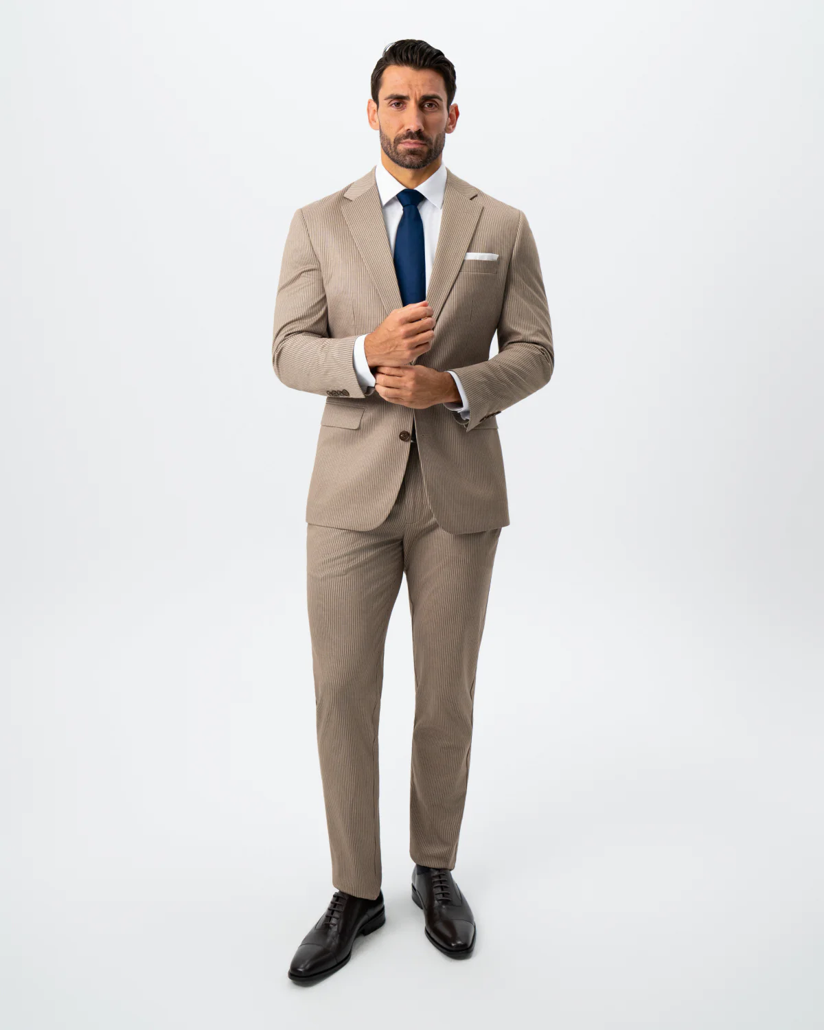 Athletic Fit Stretch Suit - Khaki and Olive Pinstripe - Image 7