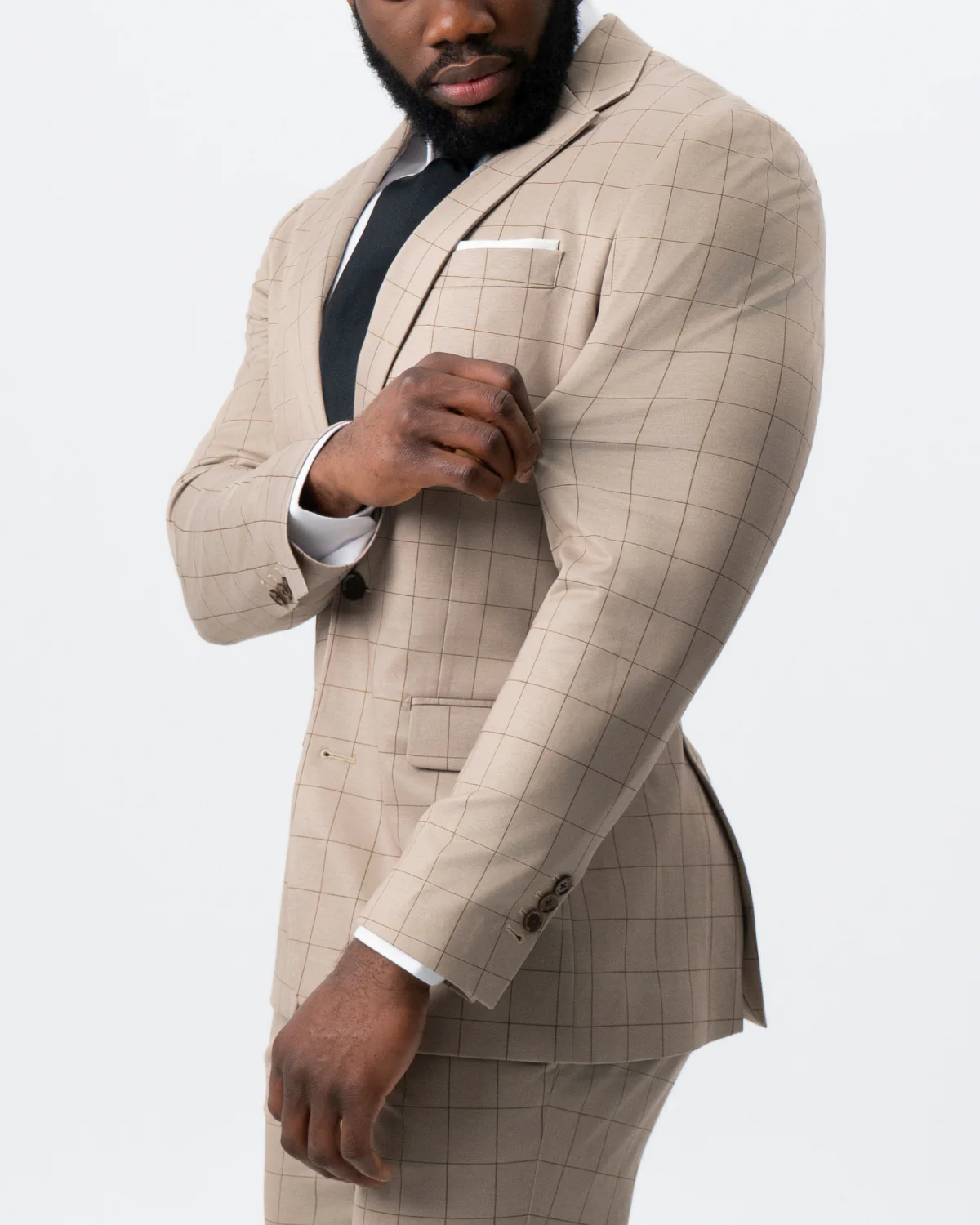 Athletic Fit Stretch Suit - Khaki and Olive Windowpane - Image 3
