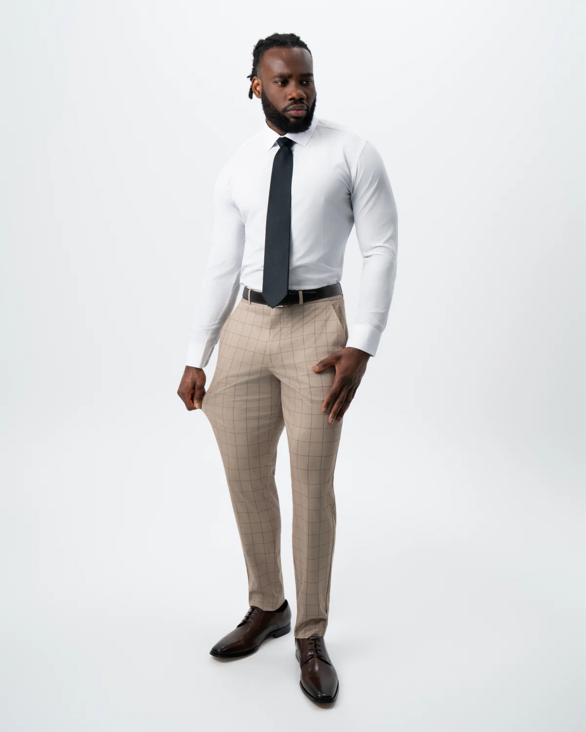 Athletic Fit Stretch Suit - Khaki and Olive Windowpane - Image 6