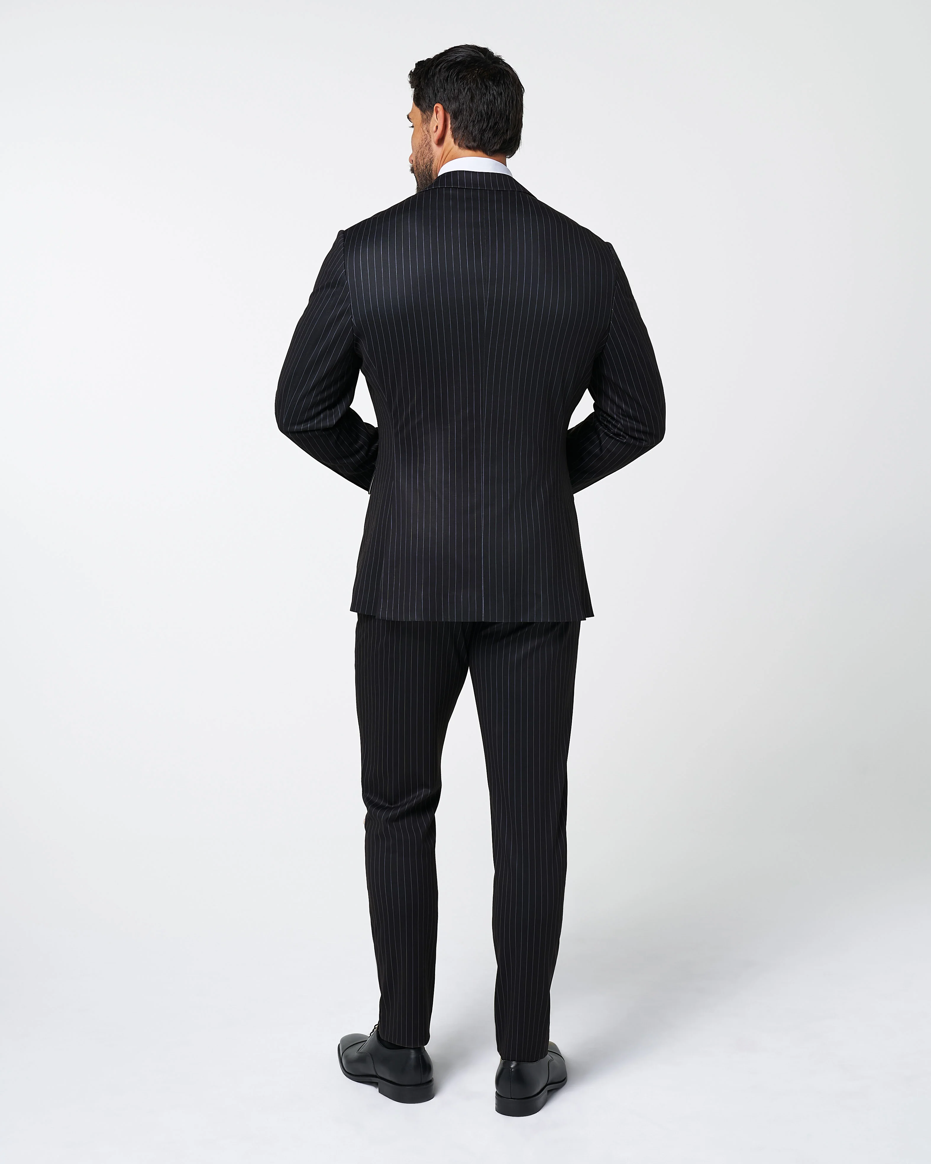 Athletic Fit Stretch Suit - Knit Black Chalk Stripe - Image 4