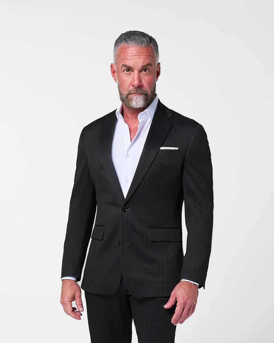 Athletic Fit Stretch Suit - Knit Navy & Grey Big Stripe - Image 3