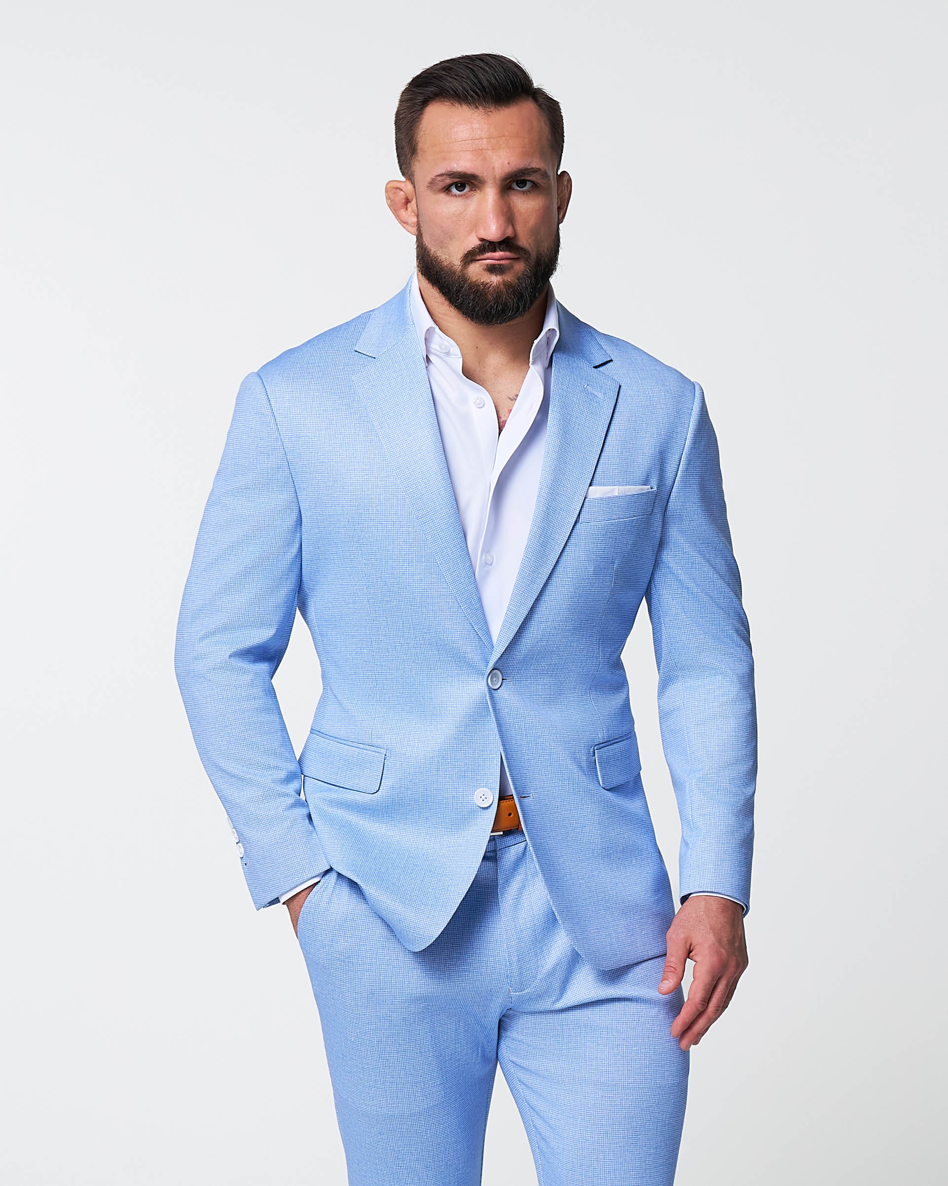 Athletic Fit Stretch Suit - Light Blue Mini Houndstooth - Image 2