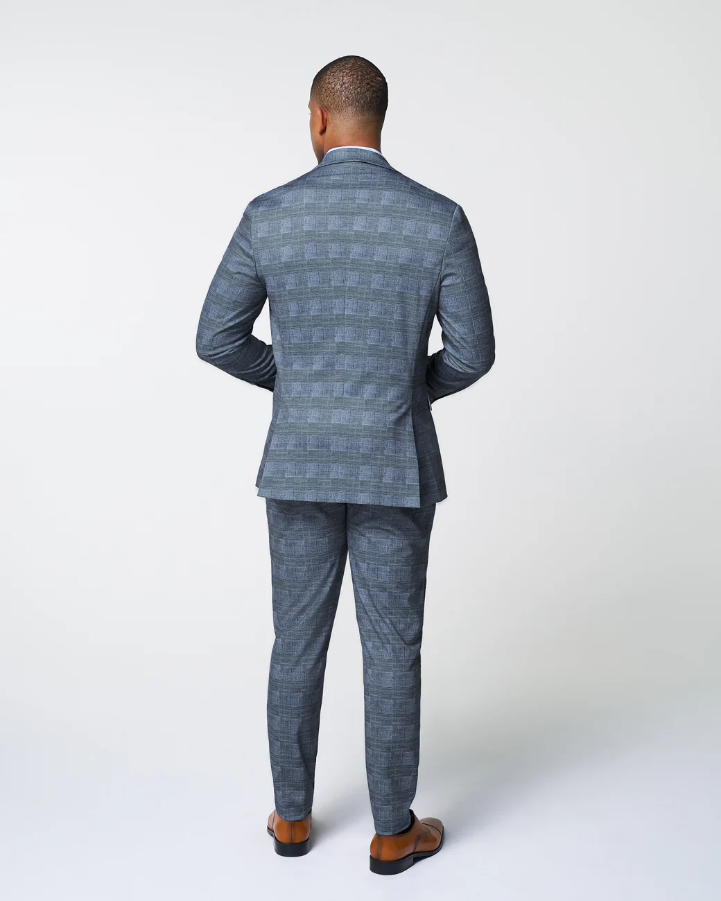 Athletic Fit Stretch Suit - Knit Light Blue, Navy & White Plaid - Image 3