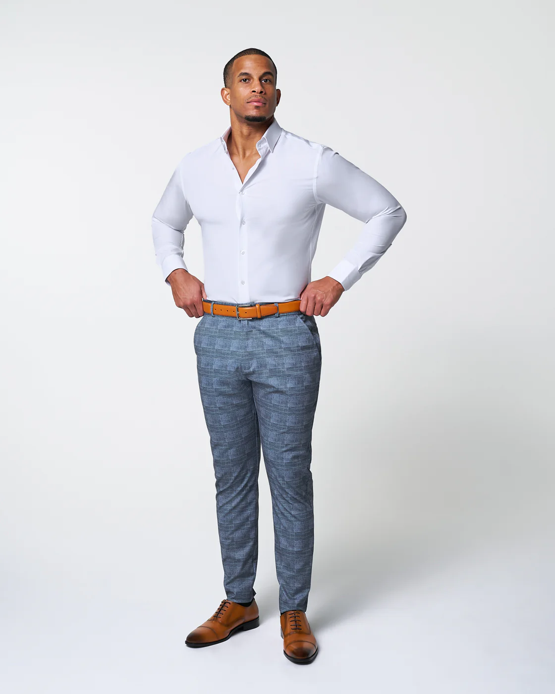 Athletic Fit Stretch Suit - Knit Light Blue, Navy & White Plaid - Image 4