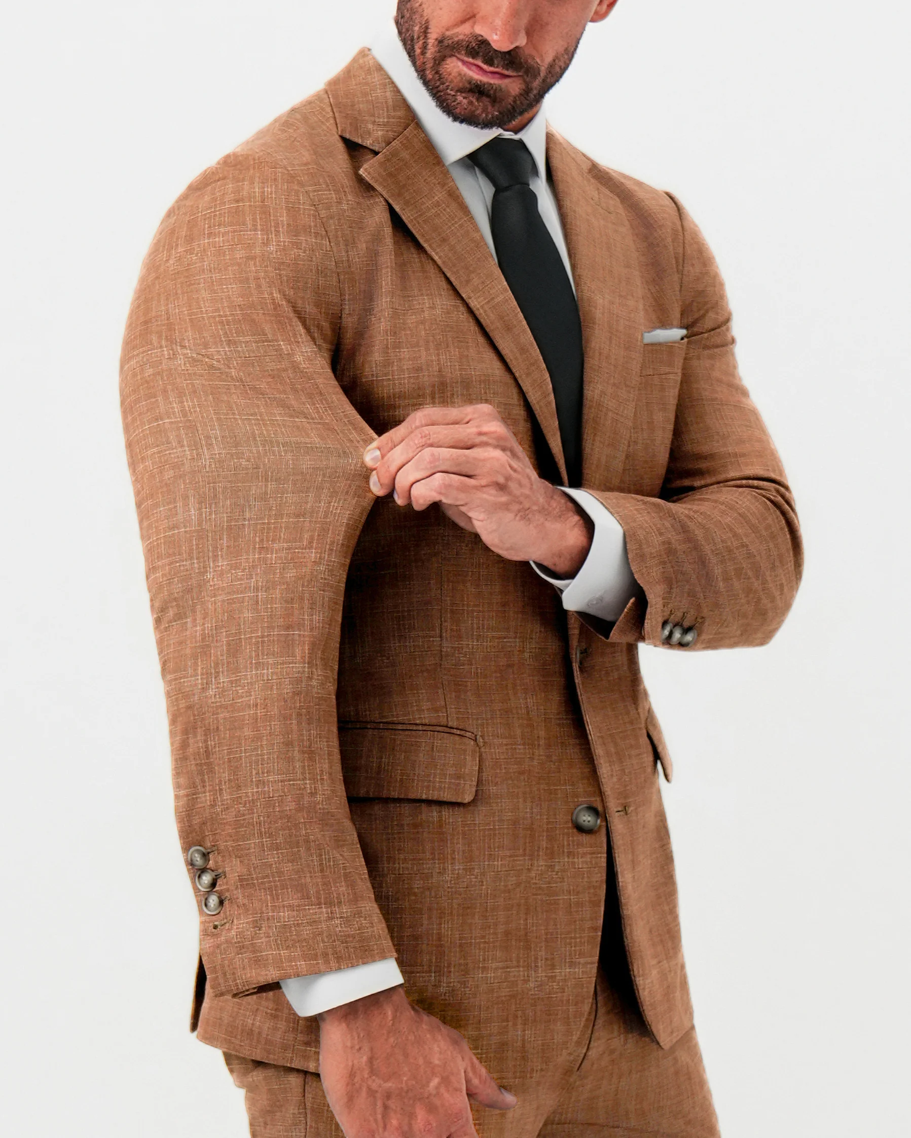 Athletic Fit Stretch Suit - Unstructured Light Brown Crosshatch - Image 2