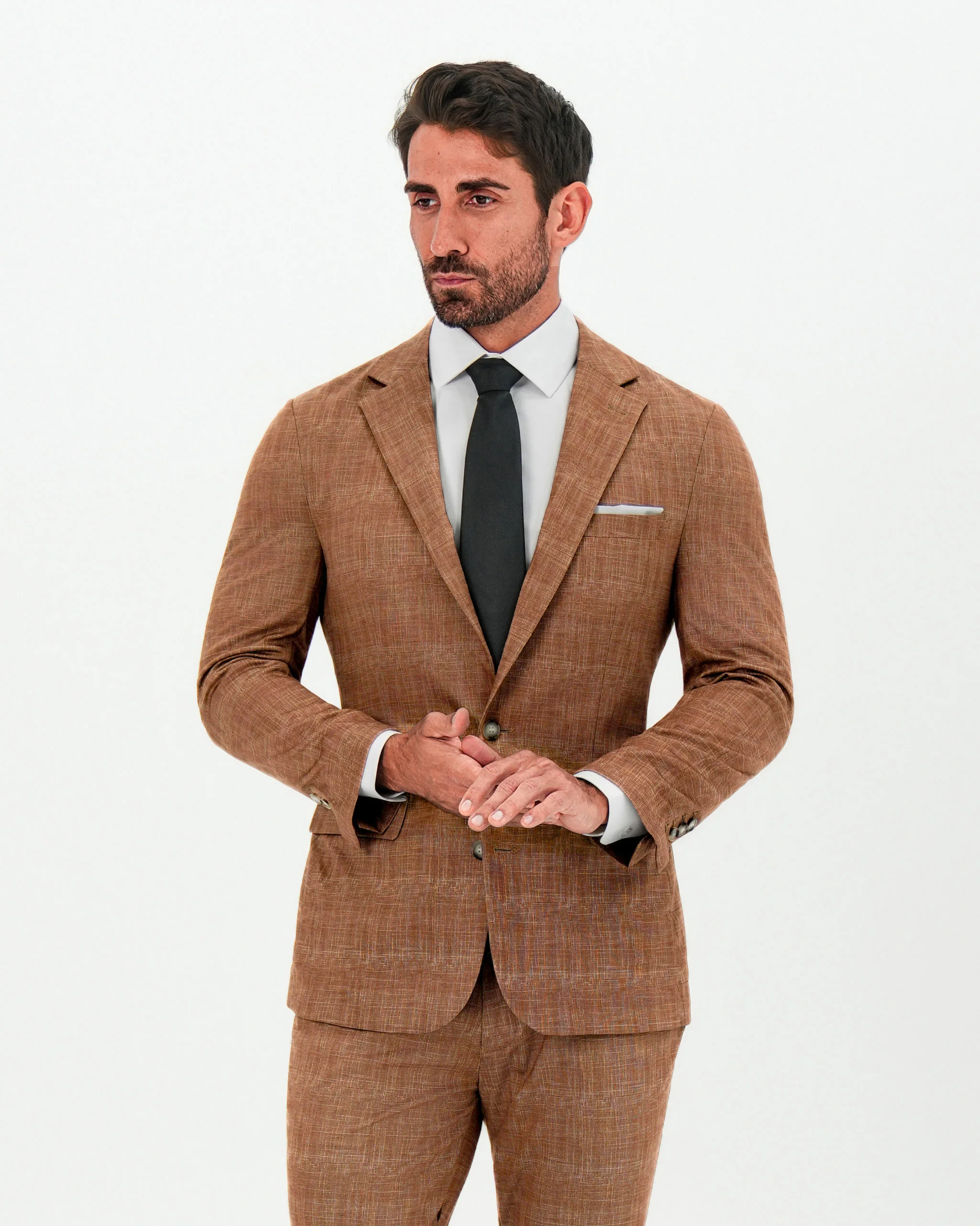 Athletic Fit Stretch Suit - Unstructured Light Brown Crosshatch - Image 3