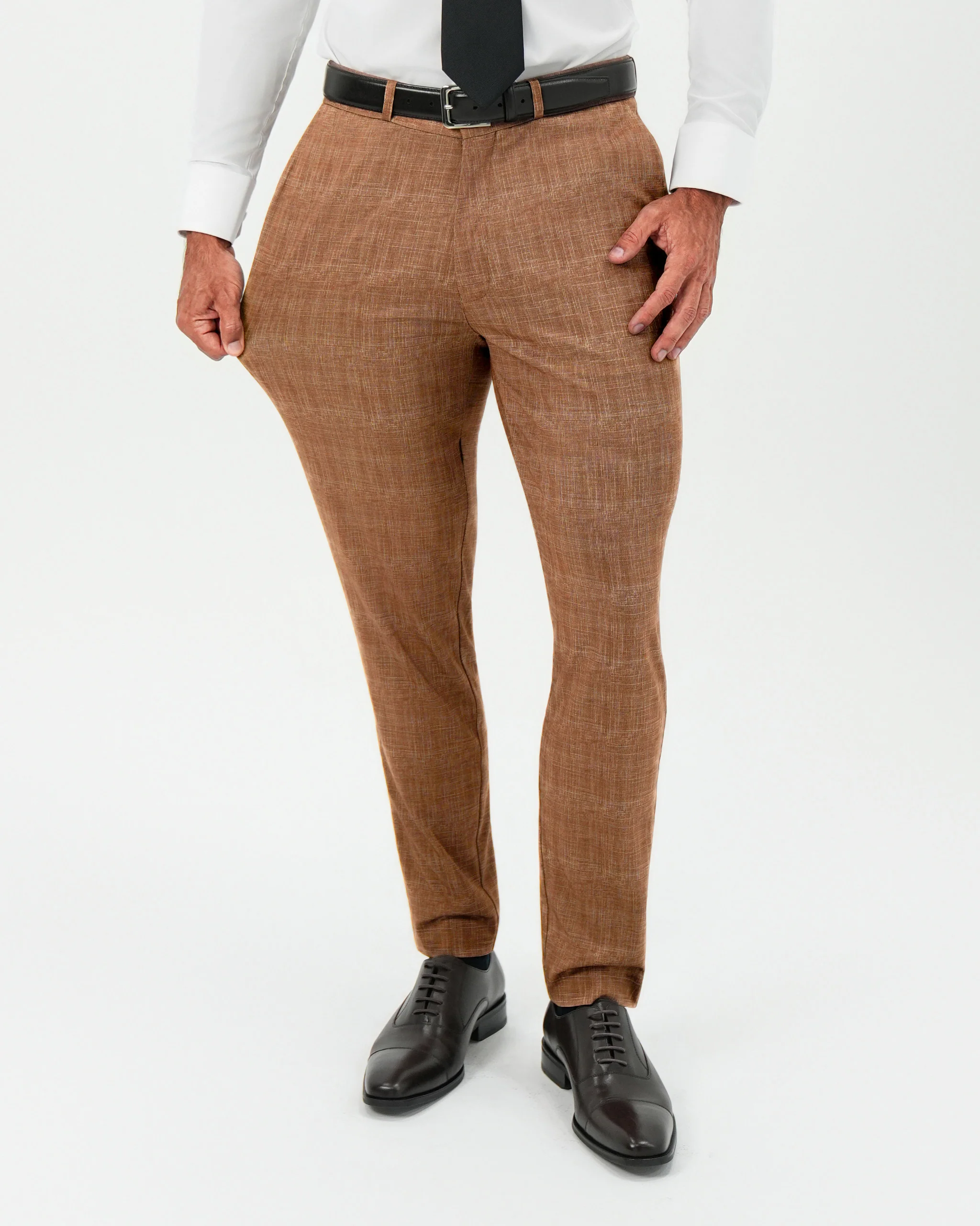 Athletic Fit Stretch Suit - Unstructured Light Brown Crosshatch - Image 5