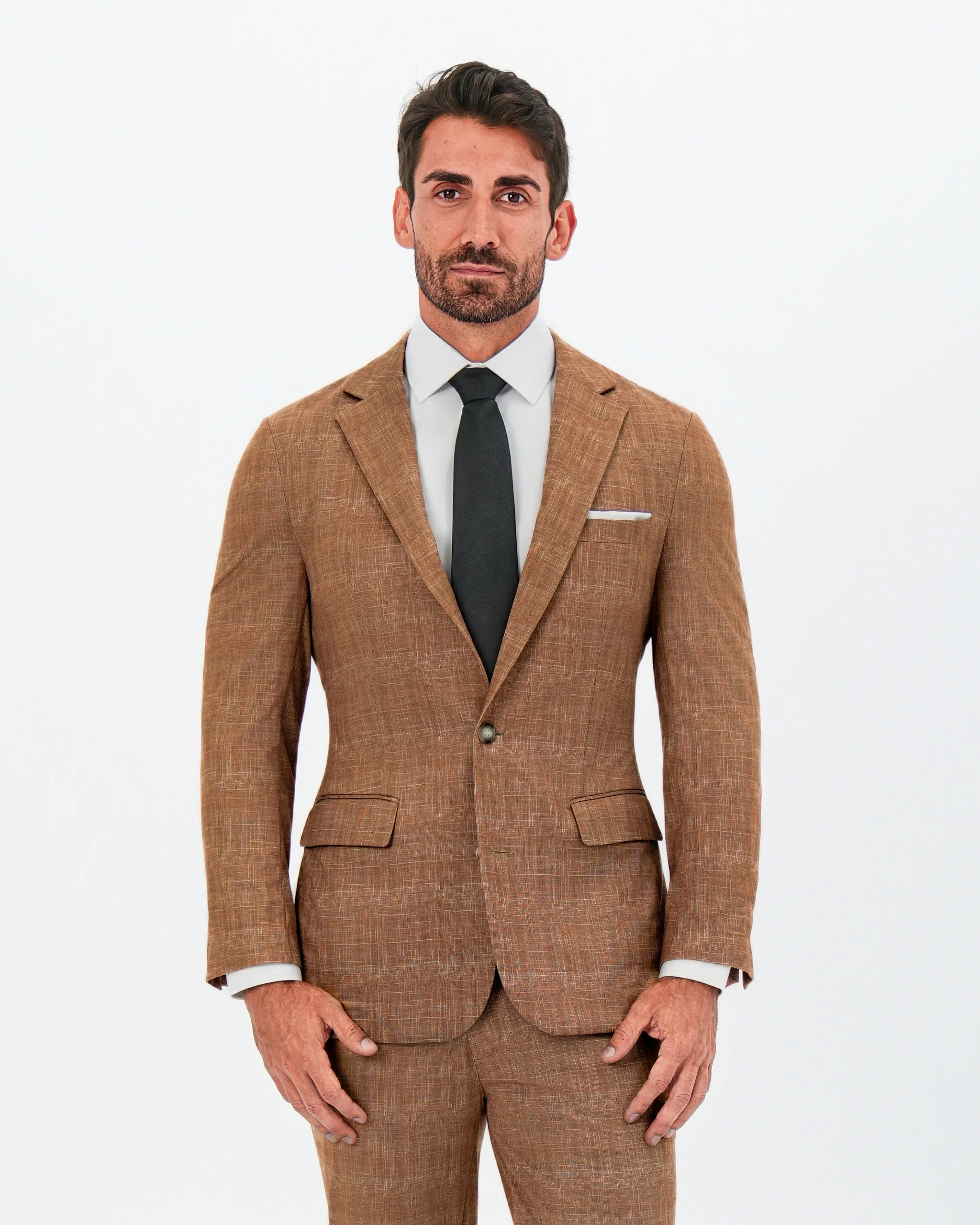 Athletic Fit Stretch Suit - Unstructured Light Brown Crosshatch - Image 7