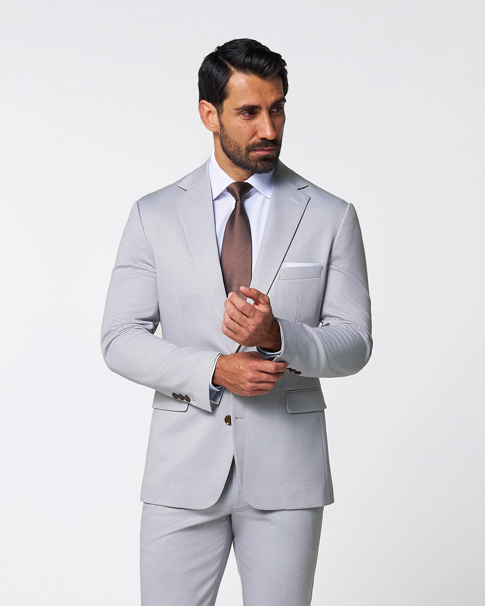 Athletic Fit Stretch Suit - Light Grey Microcheck - Image 3